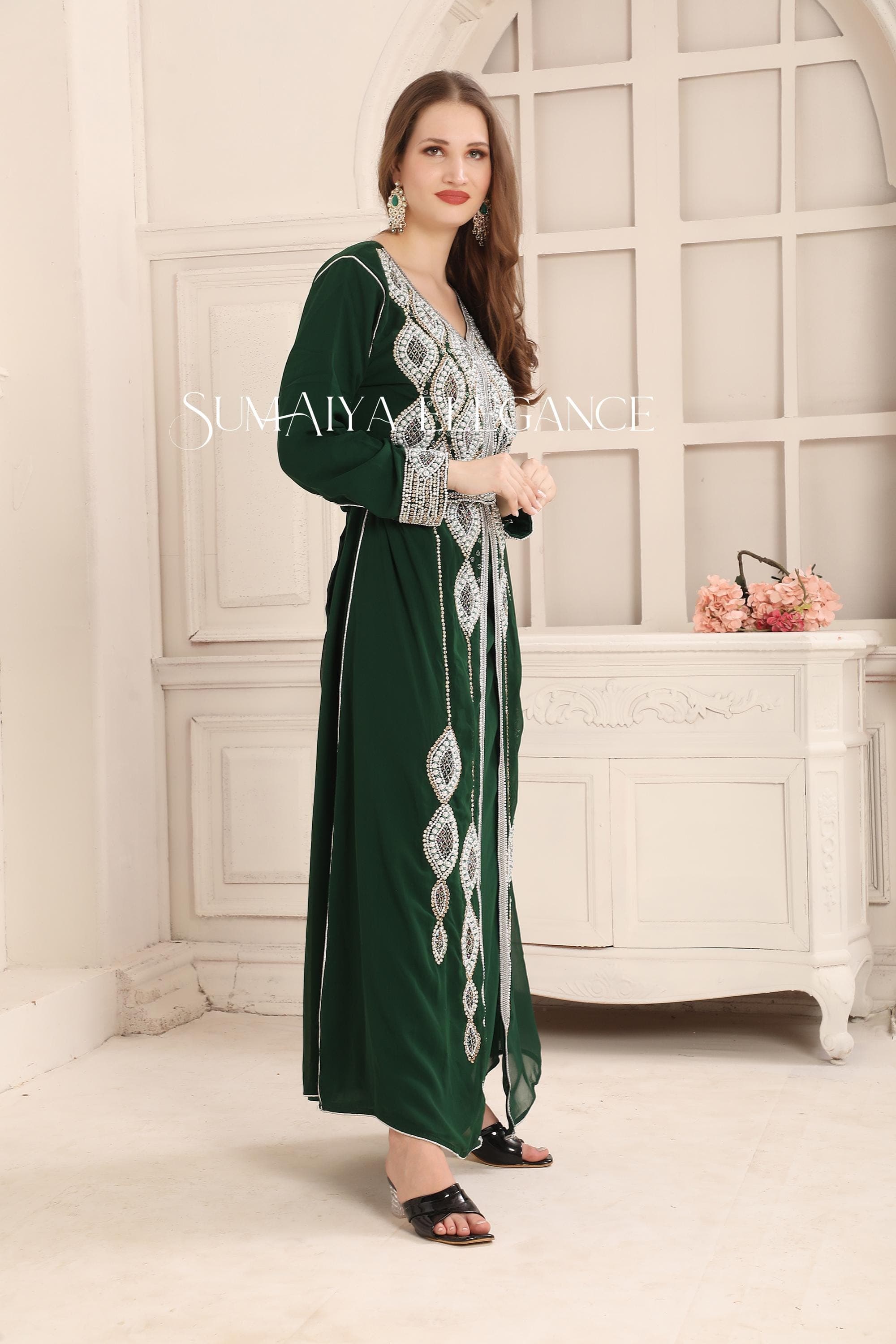 Moroccan Kaftan Silver Embroidered Abaya, Modest Wedding Dress, Henna Night Gown, Plus Size Dubai Farasha, Nikah Outfit Caftan, Ramadan - image 4