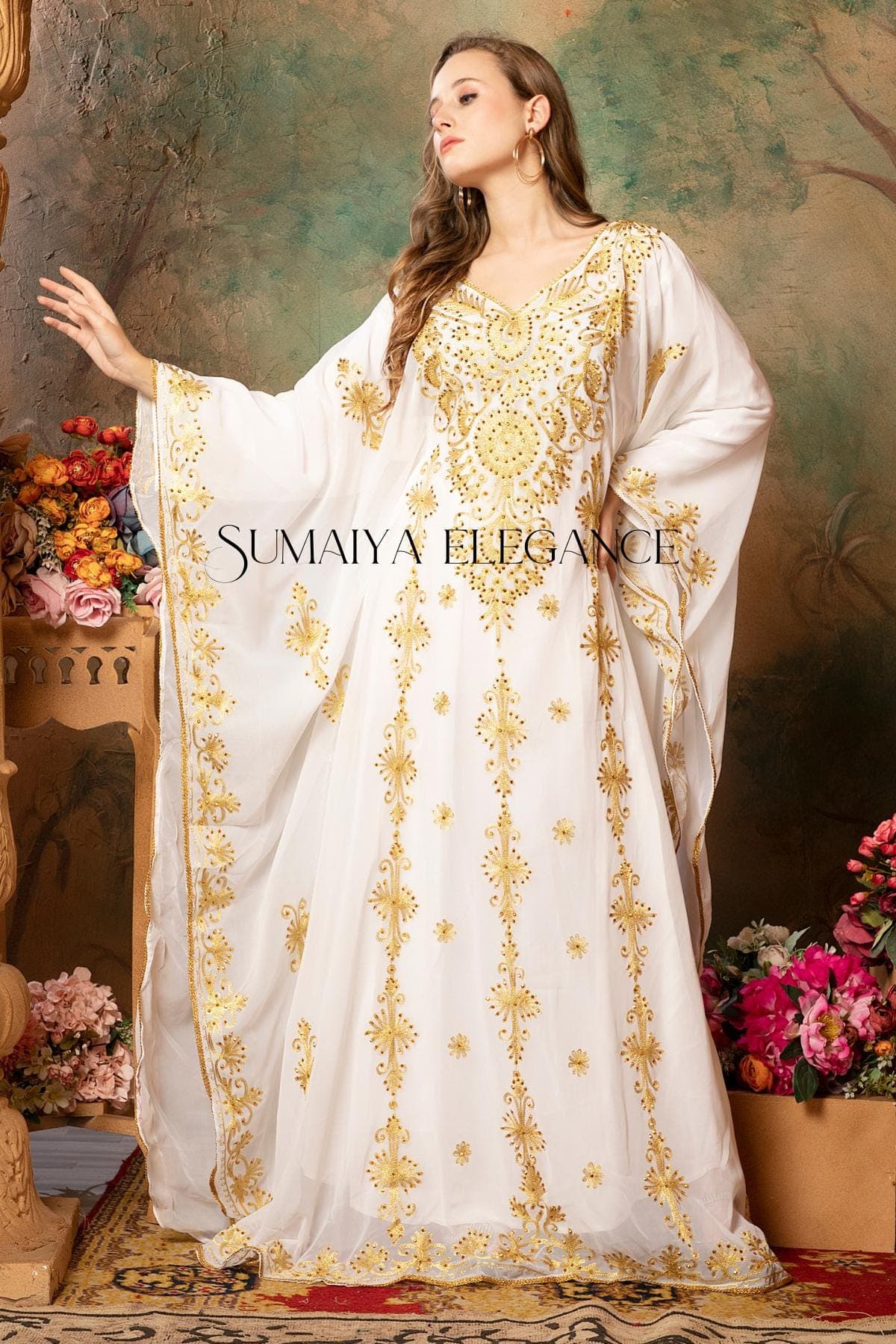 Embellished Abaya Dress, Dubai Kaftan with Free Headscarf - image 4