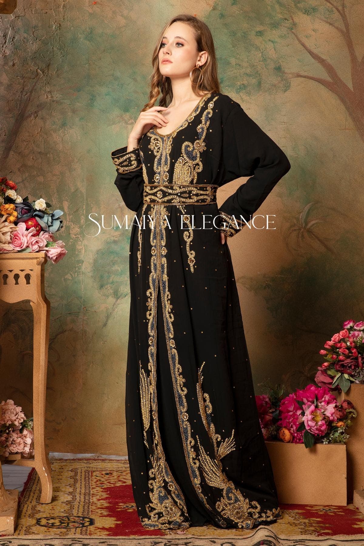 Moroccan Dubai Georgette kaftan Farasha African Attire Bridesmaid Arabic party wear Wedding kaftan Formal Women Dress With Head Scarf Free. - image 5