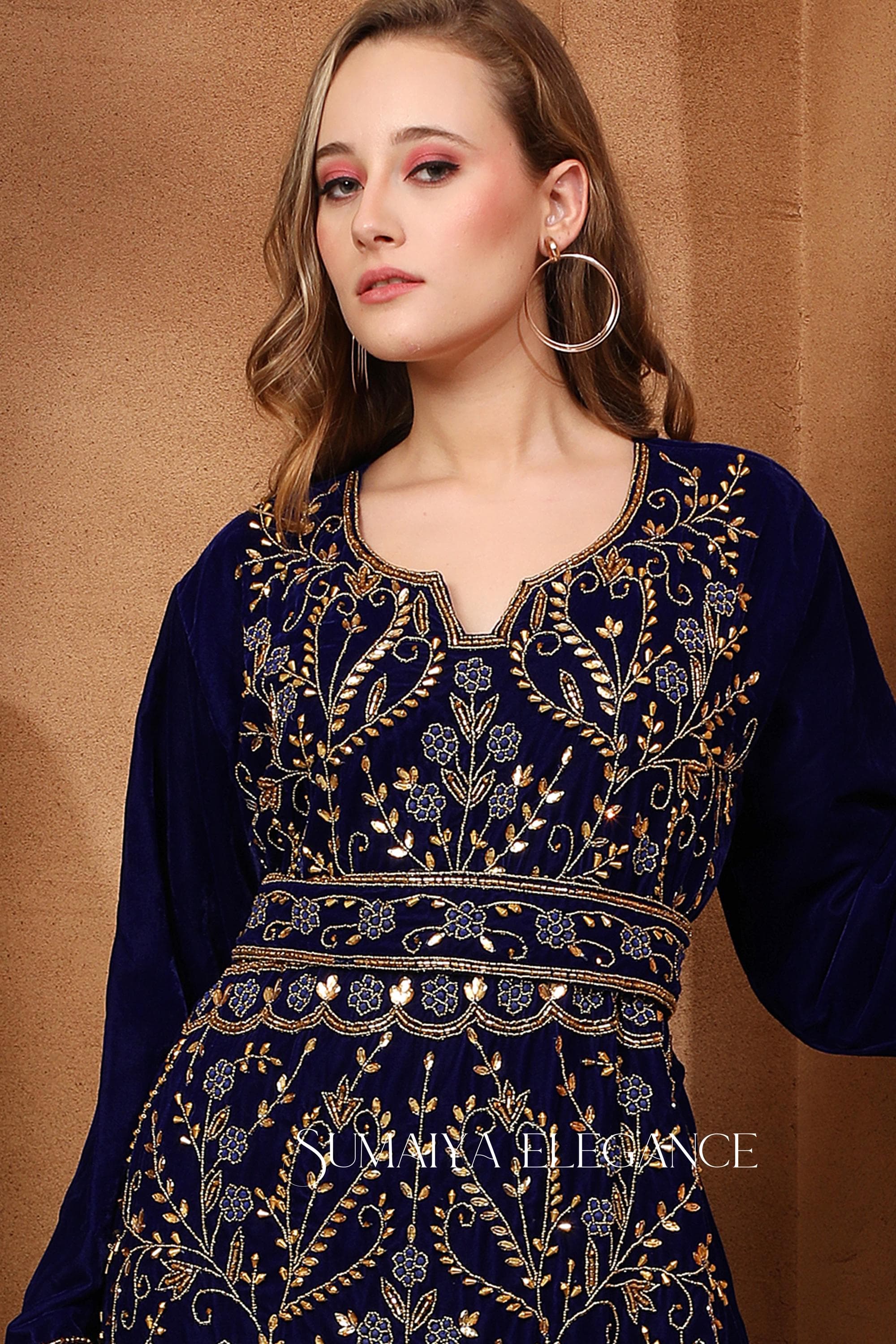 Black Velvet Thobe: Hand Beaded Moroccan Kaftan Abaya Wedding Dress - image 3