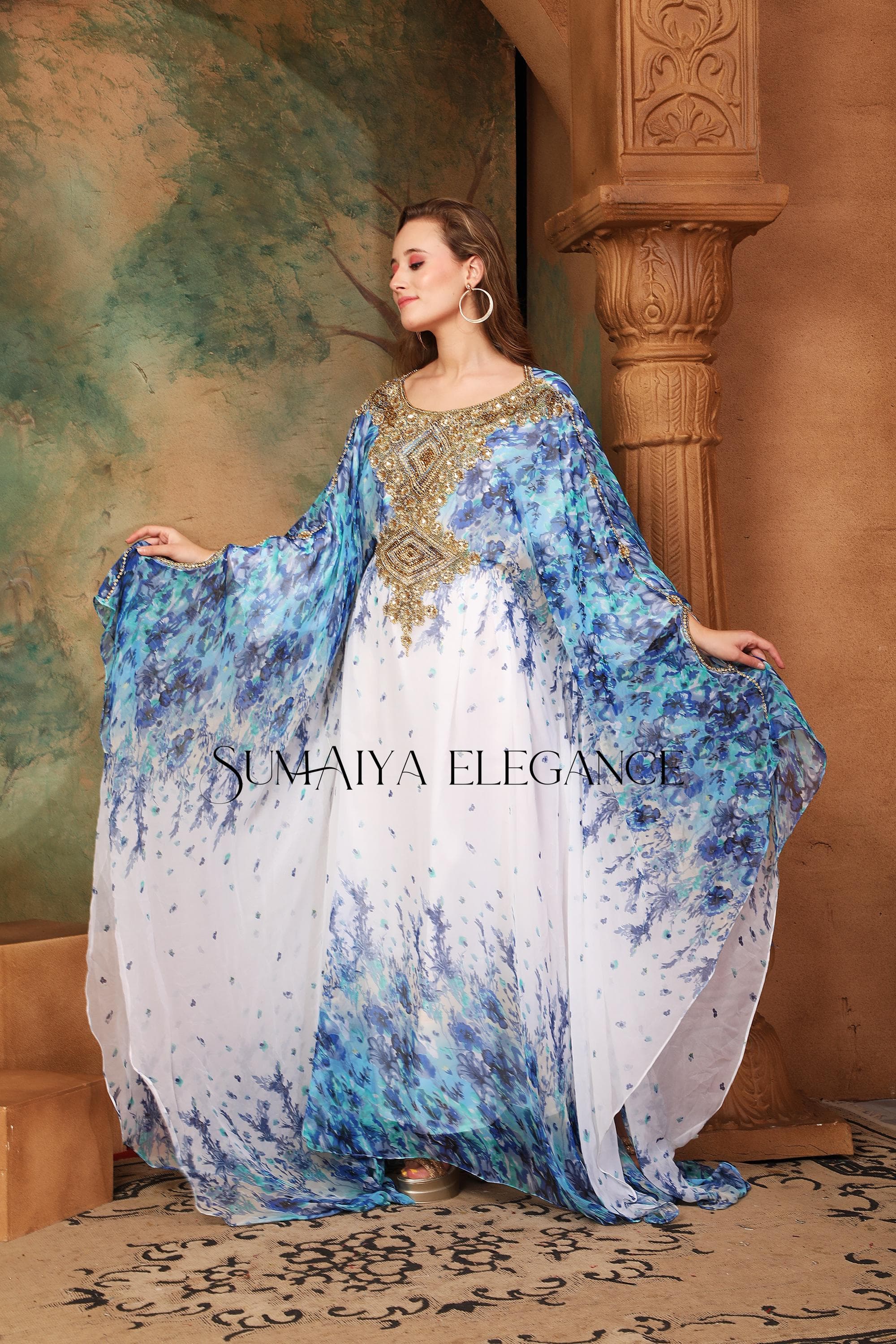 Hand Beaded Georgette Kaftan Dress with Headscarf - image 5