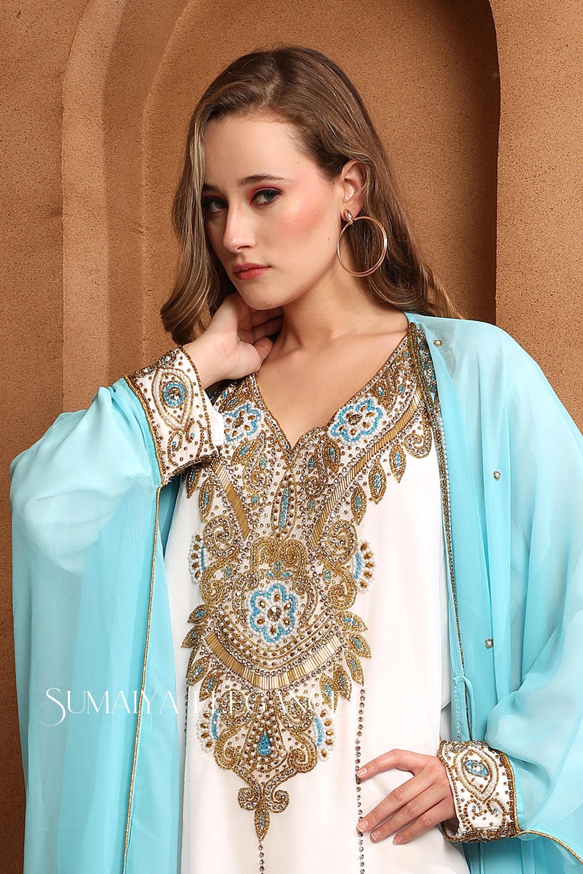 Umarah Inner Jacket Caftan, Dubai Moroccan Kaftan Hand Beaded Party Wear Wedding Arabic Abaya Stylish Long Gown Very Fancy Dress for Women - image 3