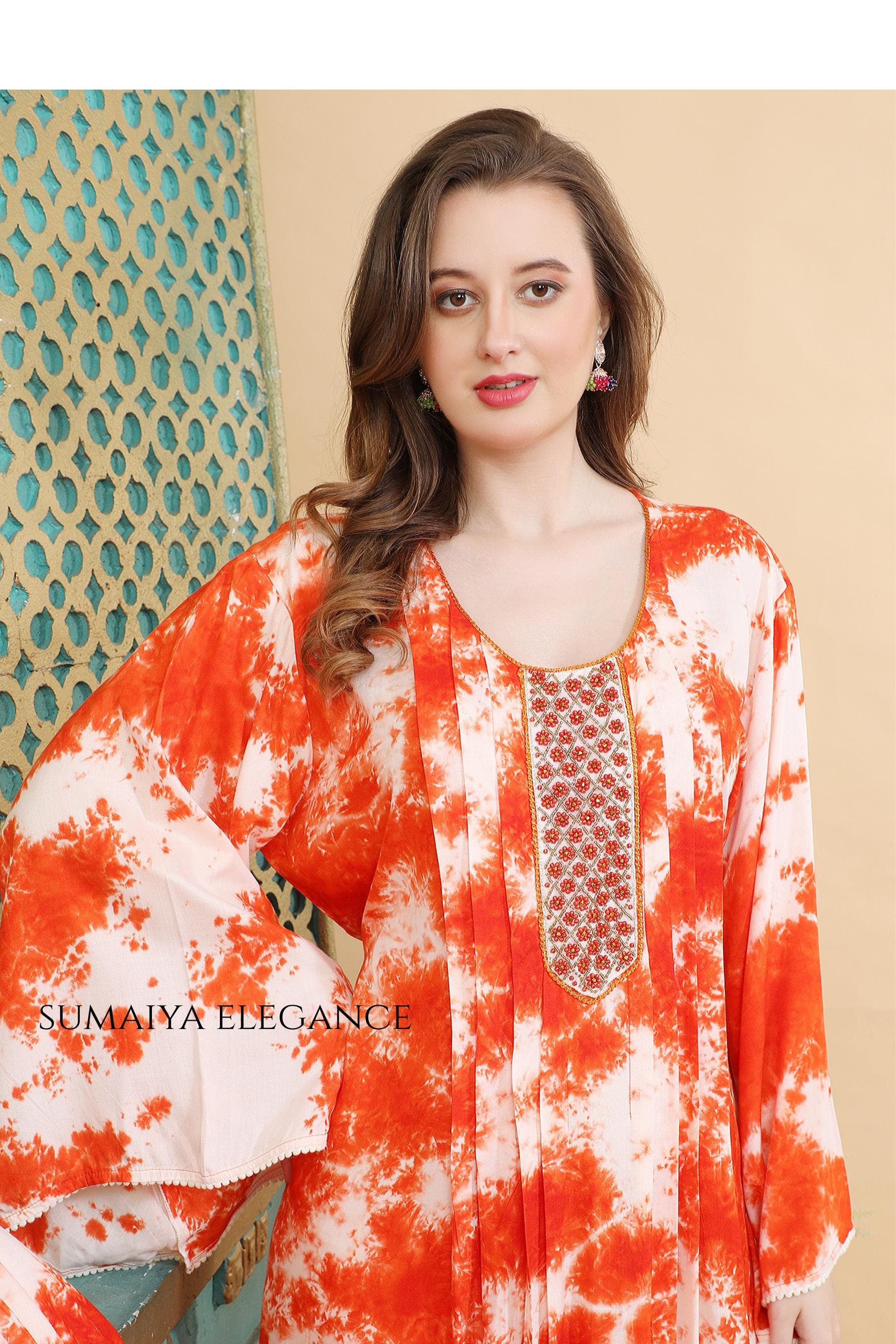 Designer Kaftan Dress with Detailed Front Panel Flowy Maxi Kaftan for Women Modest Vacation Outfit.Best fit for summer.
