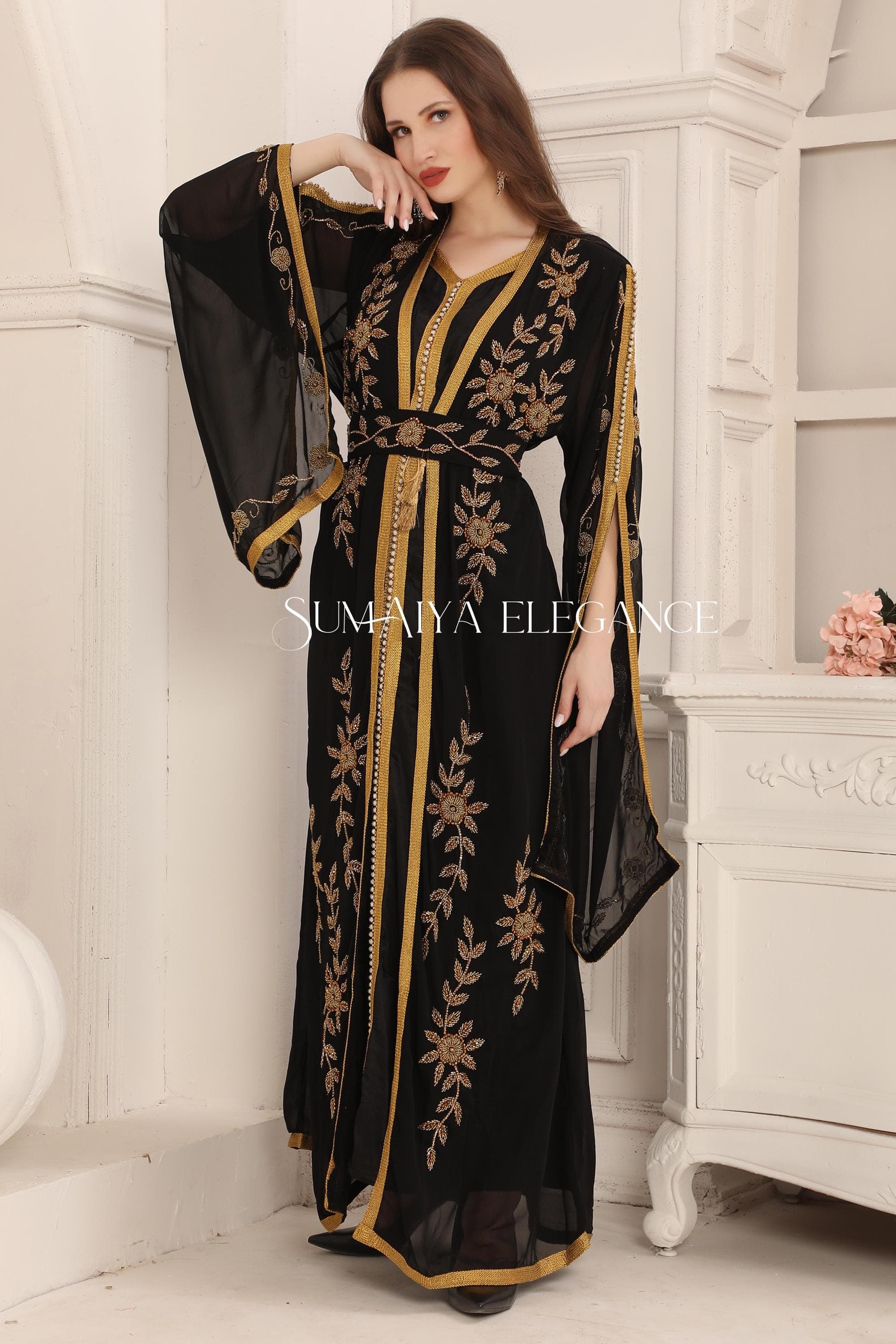 Yousra Dubai Moroccan Kaftan Elegant Arabic Abaya Hand Beaded Caftan Farasha Party Wear Long Gown Wedding Beach Stylish Jalabiya Women Dress - image 4