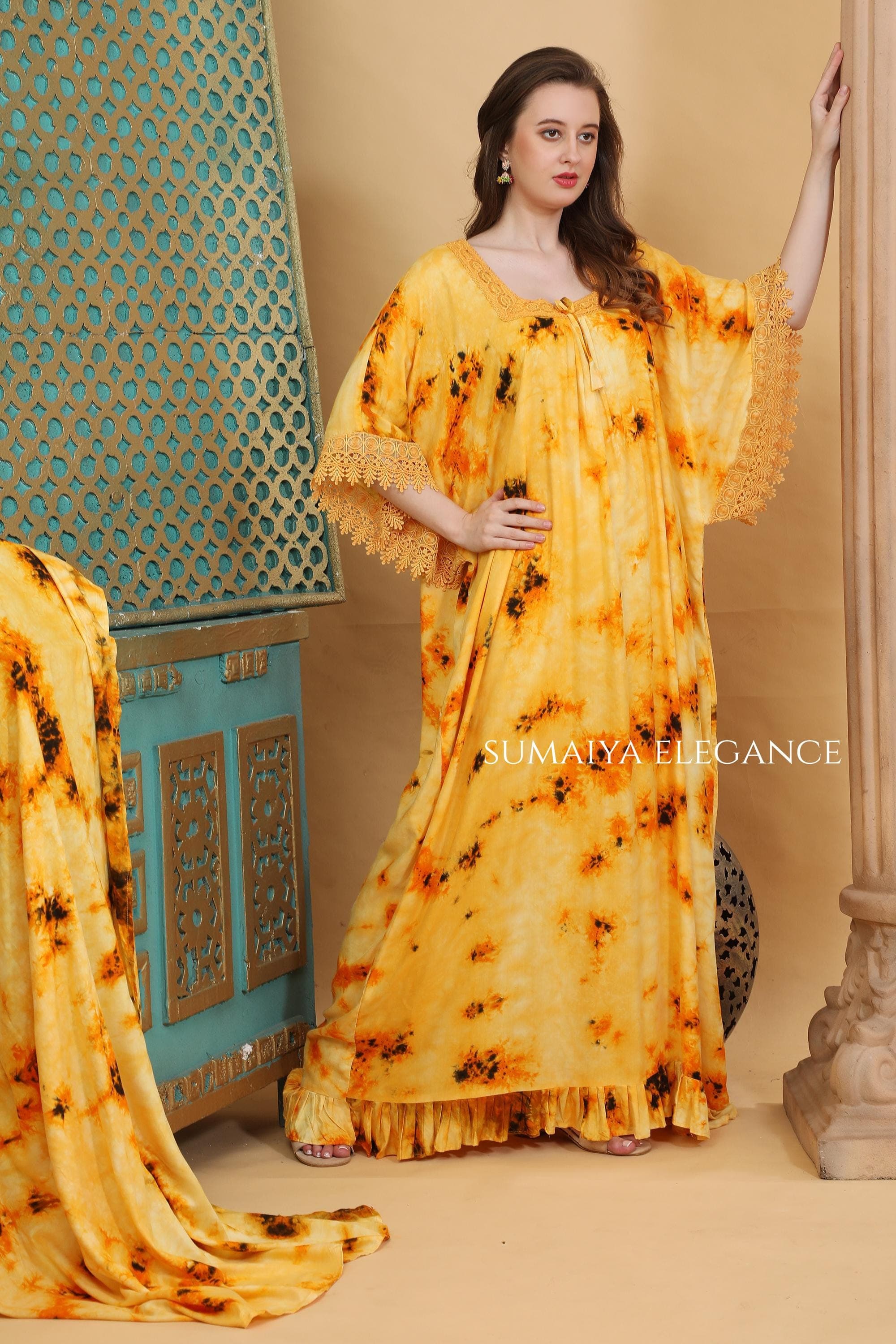 Handcrafted Kaftan Dress Lounge Wear Embroidered Neckline Maxi Resort Wear Caftan Relaxed Fit Summer Dress - image 4