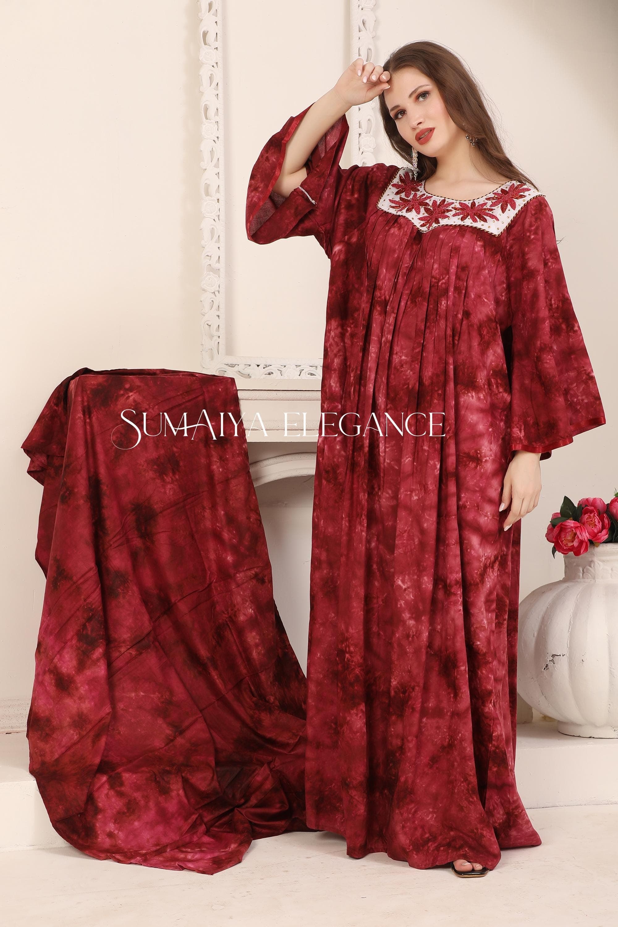 Handmade Reyon Cotton Kaftan with Scarf, Plus Size Boho Dress - image 4