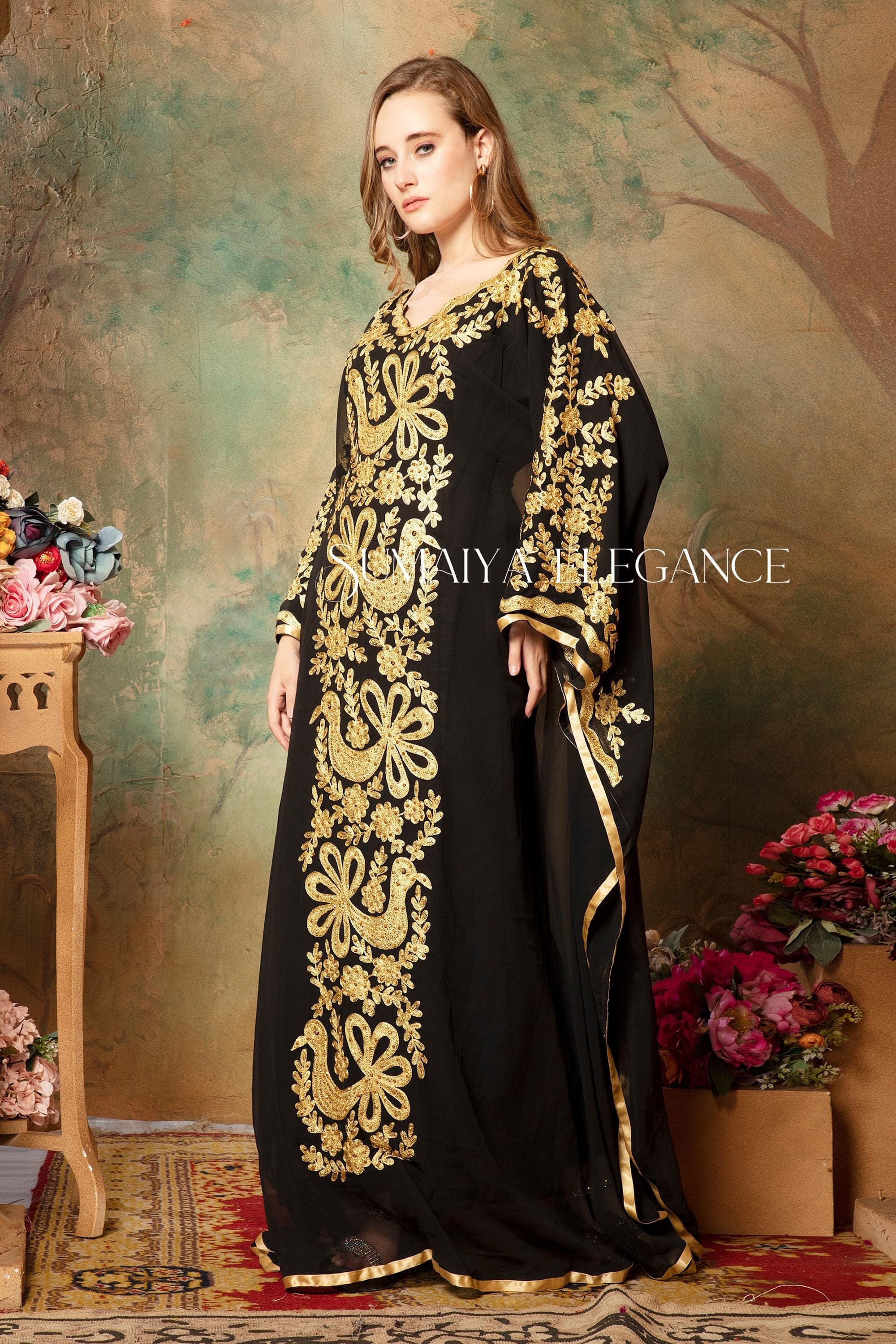 Gold Embroidered Black Kaftan Dress: Moroccan Farasha Gown - image 5