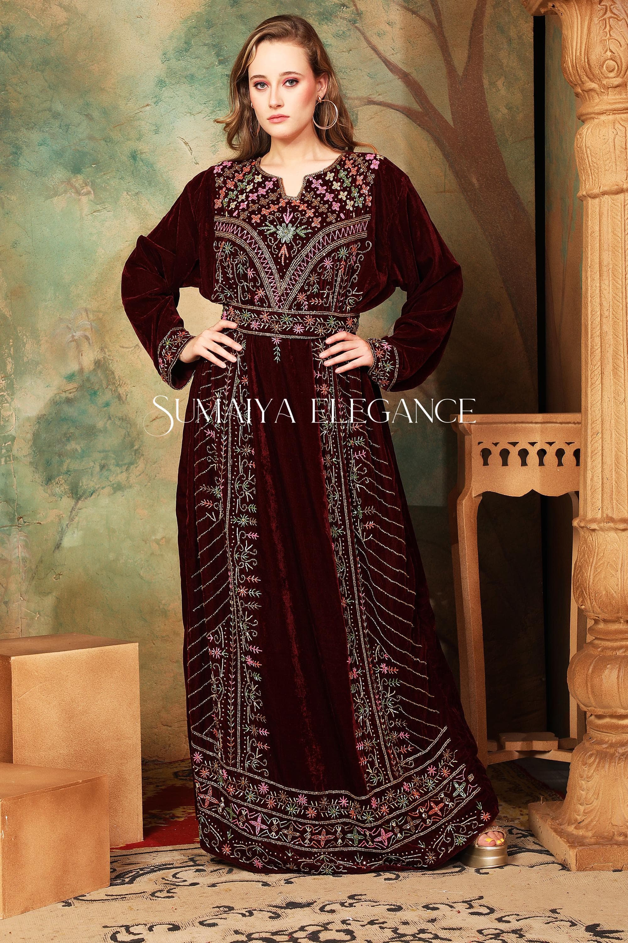 Hand Beaded Velvet Kaftan Gown: Moroccan Dubai Style Abaya - image 4