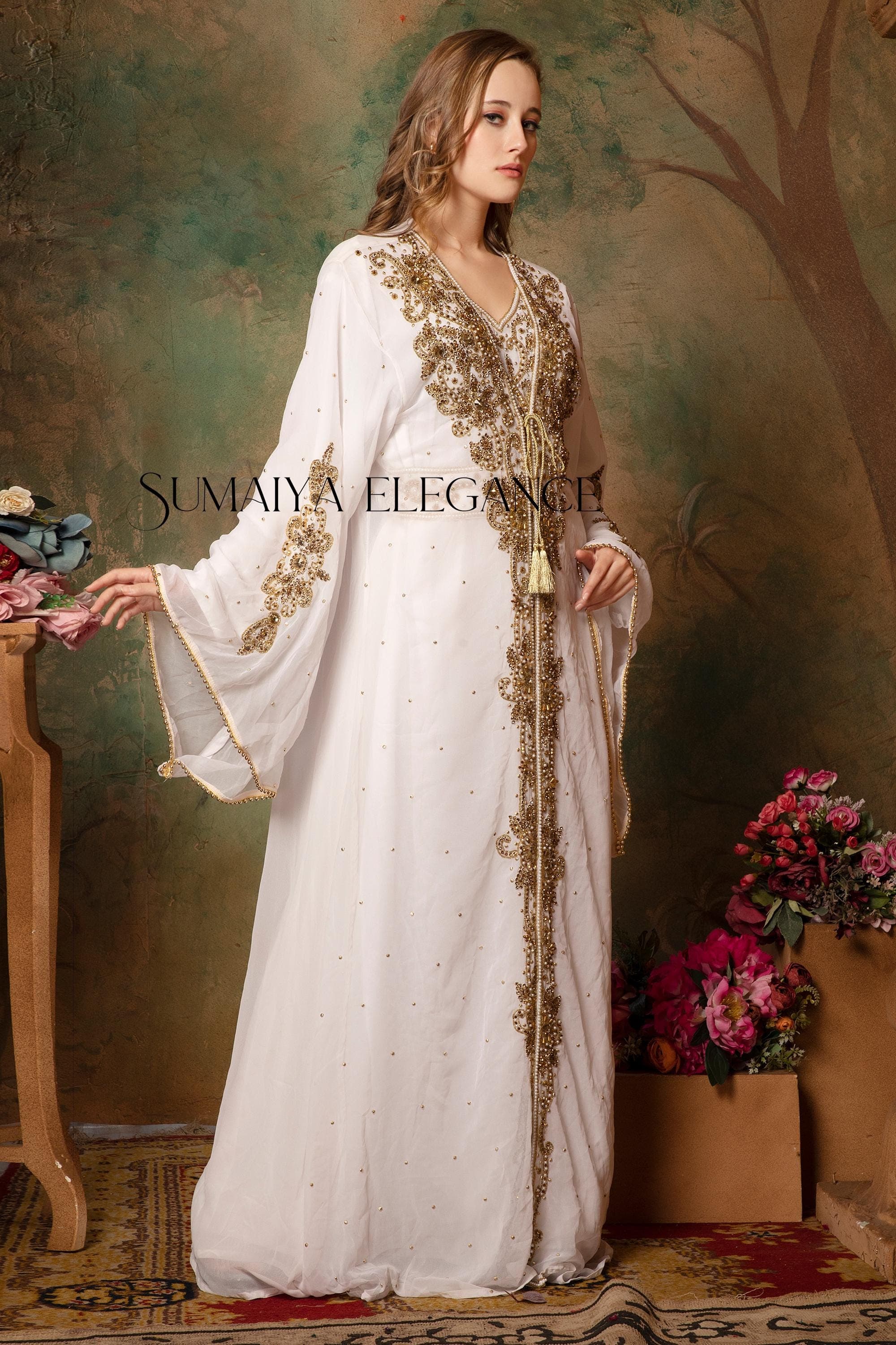 Khadija Takchita Moroccan Caftan Arabic Abaya Dress Dubai Kaftan Hand Beaded Party Wear Wedding Formal Stylish Dress Comes with Scarf Free - image 5