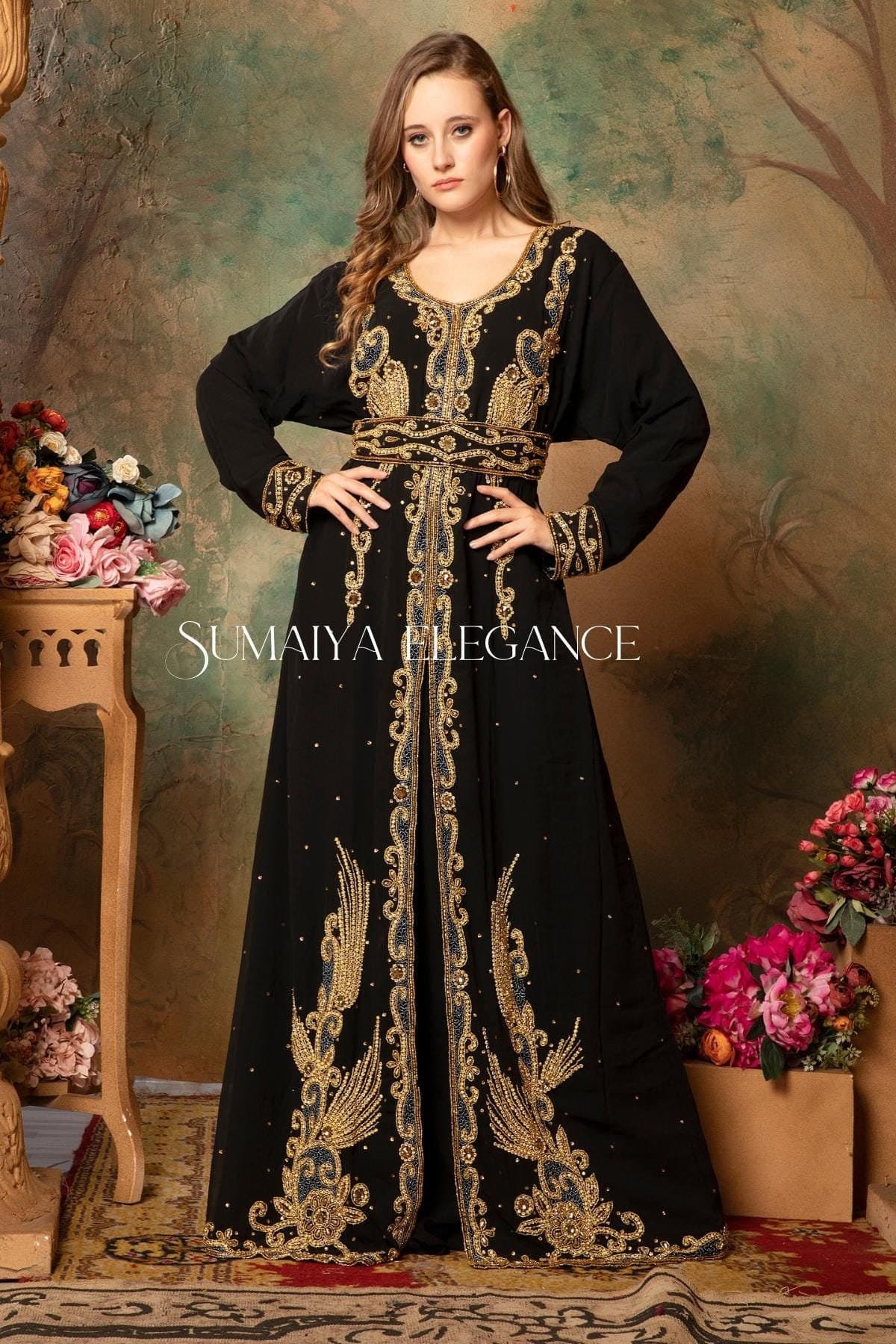 Moroccan Dubai Georgette kaftan Farasha African Attire Bridesmaid Arabic party wear Wedding kaftan Formal Women Dress With Head Scarf Free.