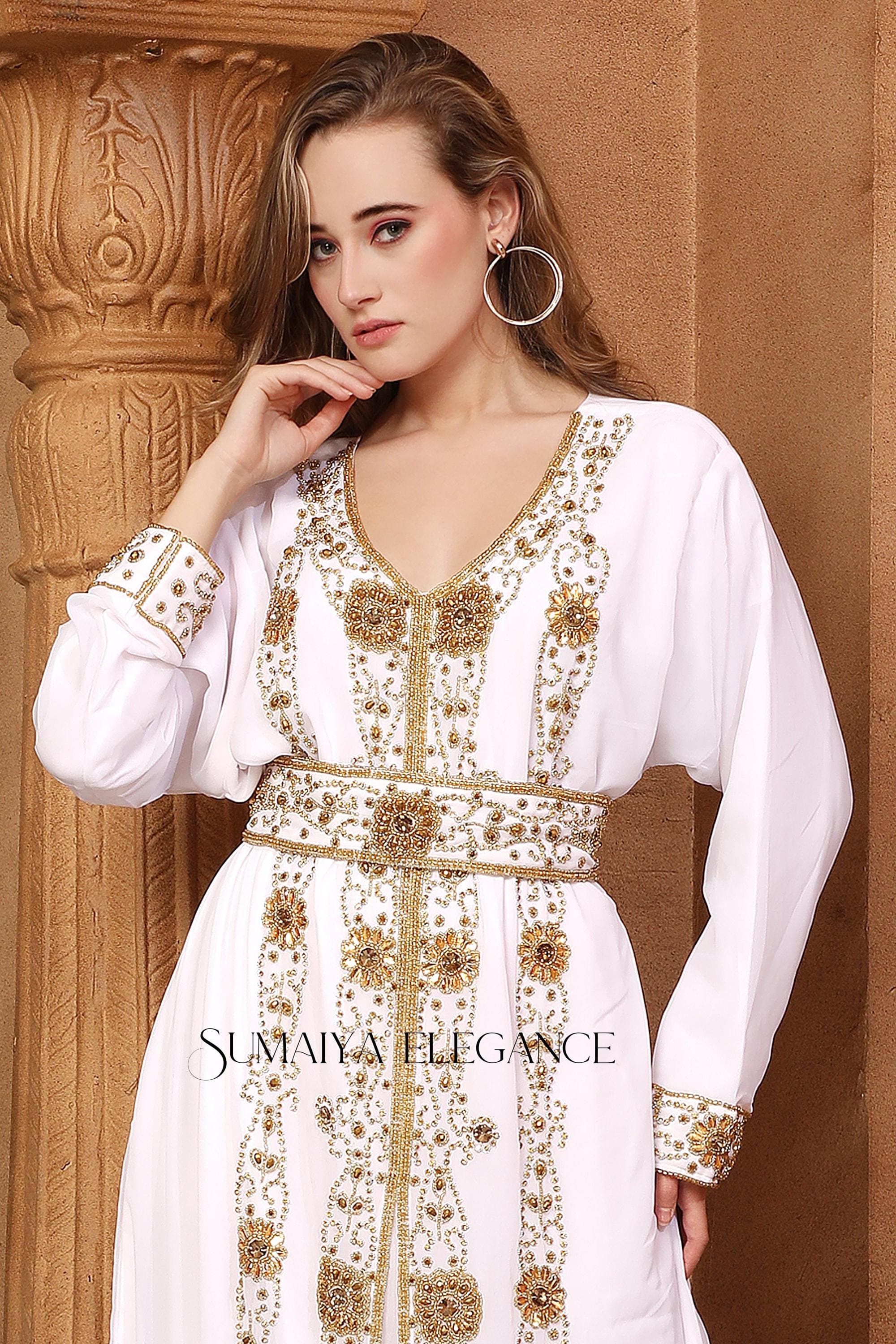 Embellished Georgette Kaftan with Headscarf - Dubai Moroccan Style - image 3