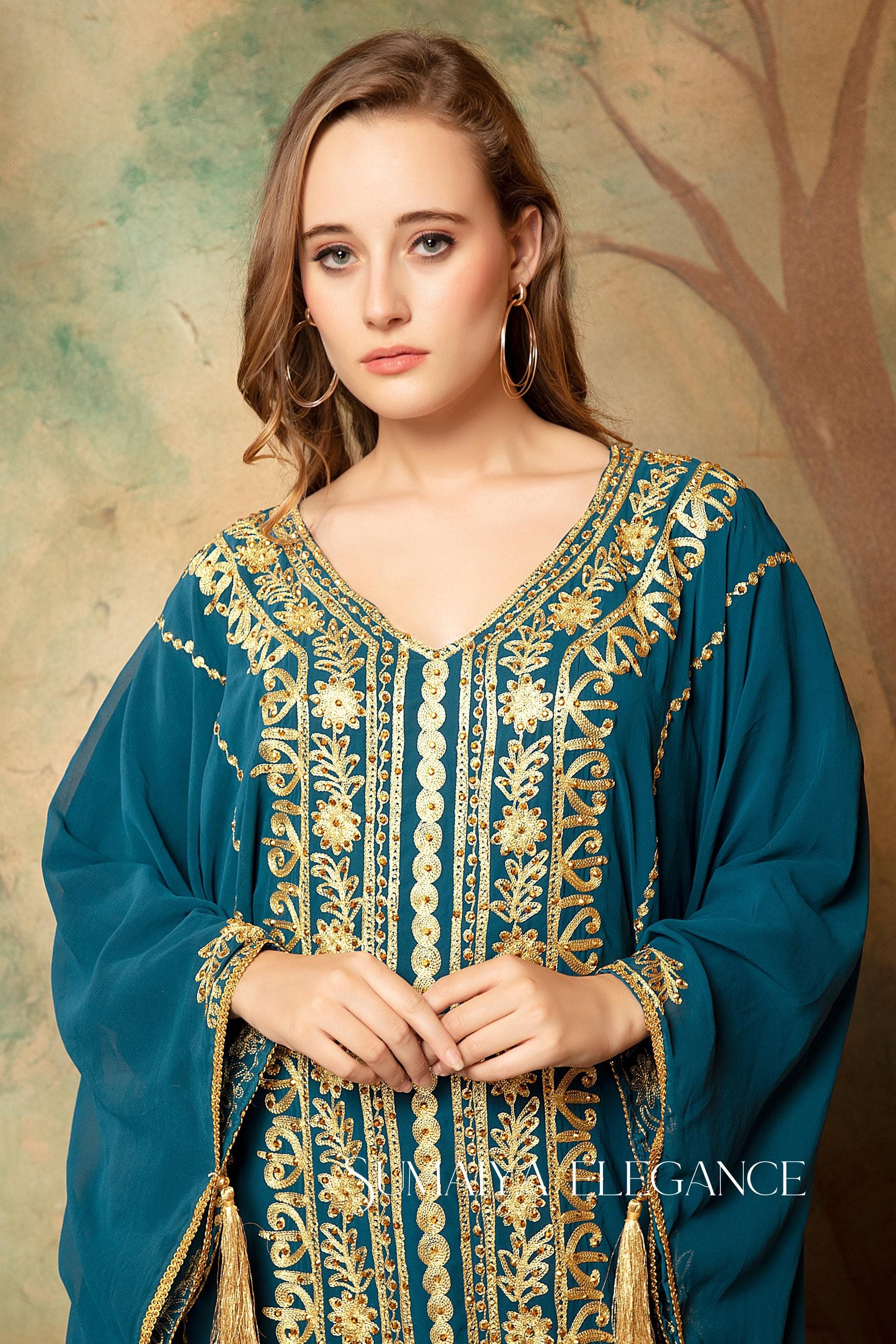 Embroidered Dubai Kaftan Abaya with Head Scarf - image 3