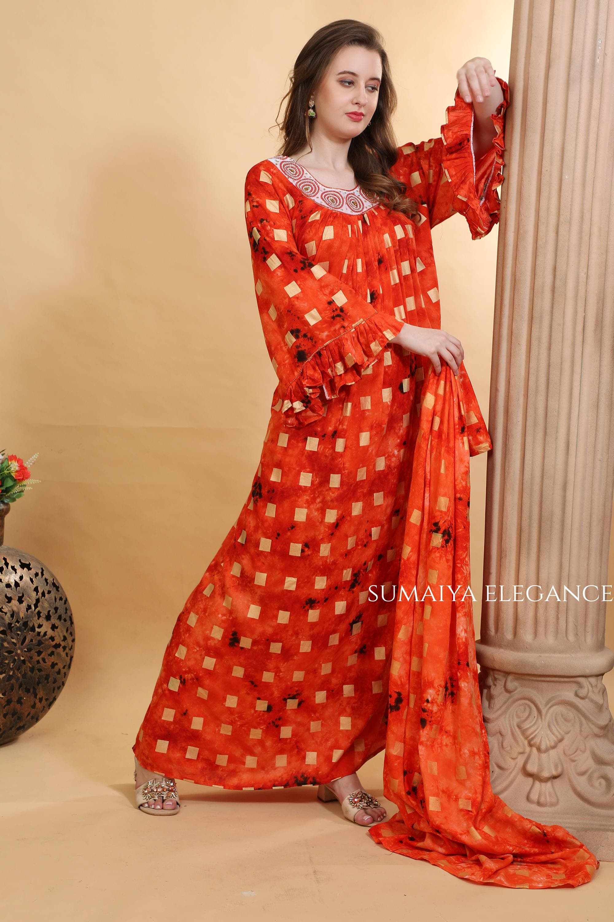Hand Embroidered Kaftan Dress for Women Maxi Kaftan Loose Fit Lounge Wear Statement Neckline Dress Resort Wear Modest Fashion - image 3