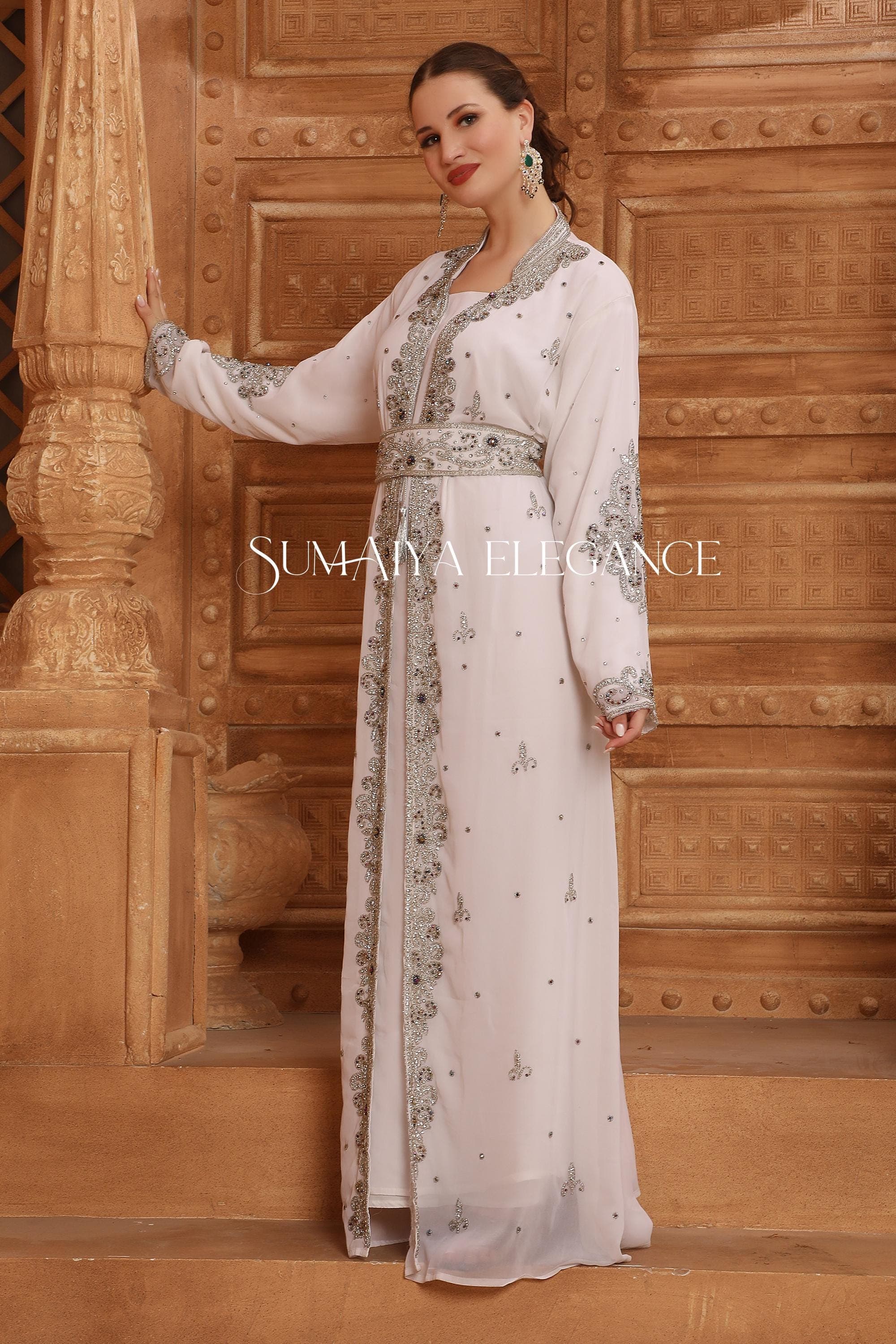 Leena Moroccan Dubai Kaftan Arabic Abaya Hand Beaded Caftan Maxi Farasha Floor Length Party Wear Wedding Gown Beach Stylish Jalabiya Dress - image 5