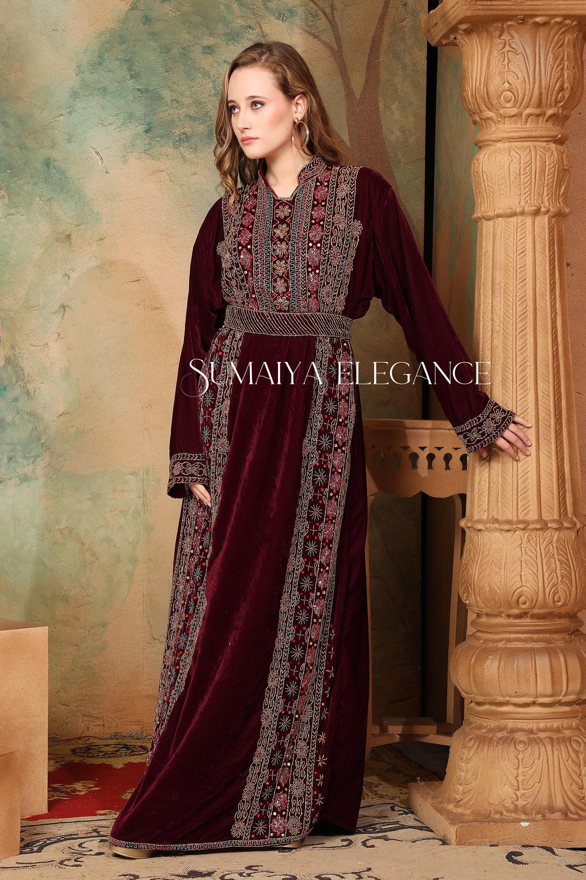 Embroidered Velvet Kaftan Gown: Hand-Beaded Moroccan Abaya Dress - image 4