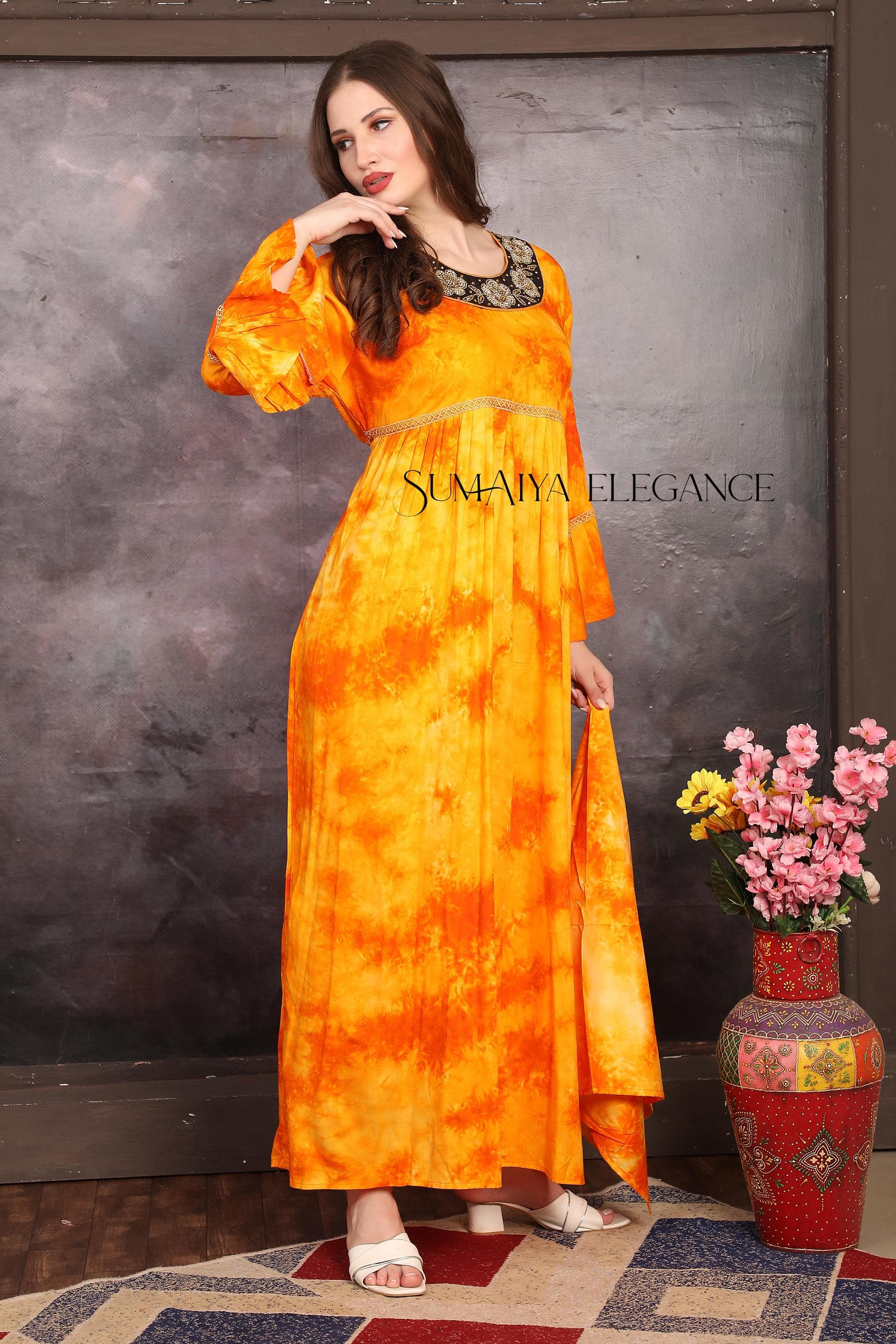 Handmade Rayon Kaftan Dress: Embroidered Tie-Dye Maxi with Scarf - image 4