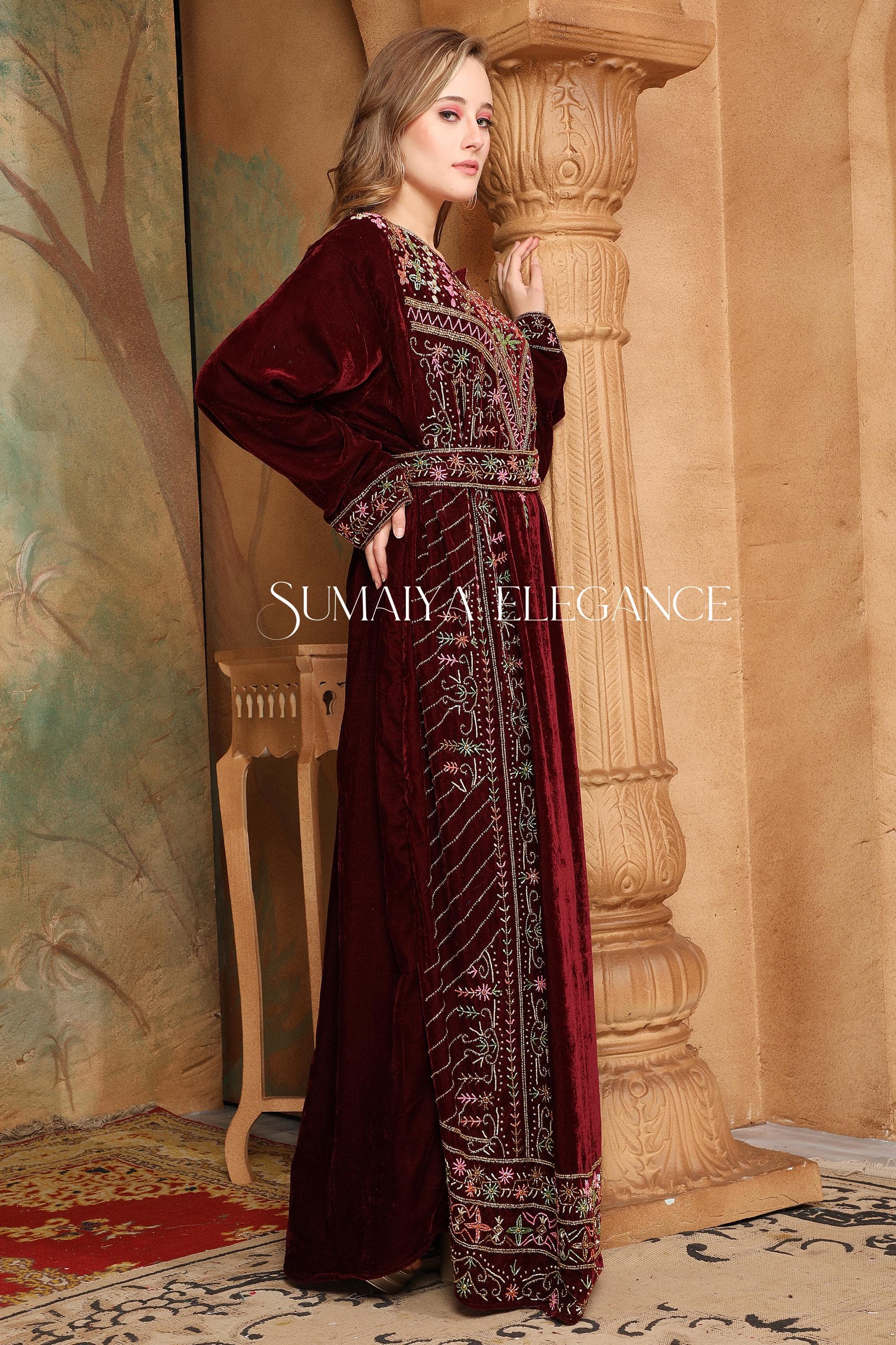 Hand Beaded Velvet Kaftan Gown: Moroccan Dubai Style Abaya - image 5