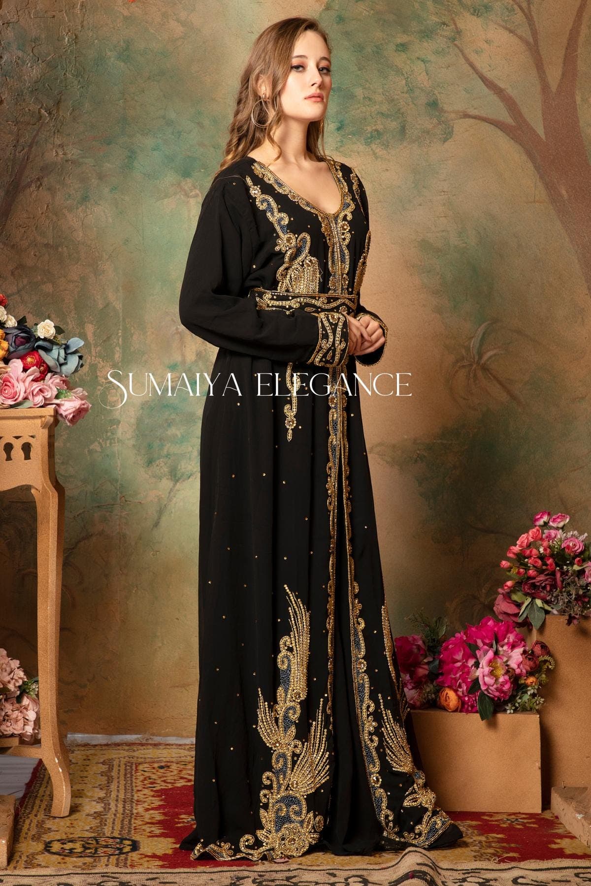 Moroccan Dubai Georgette kaftan Farasha African Attire Bridesmaid Arabic party wear Wedding kaftan Formal Women Dress With Head Scarf Free. - image 4