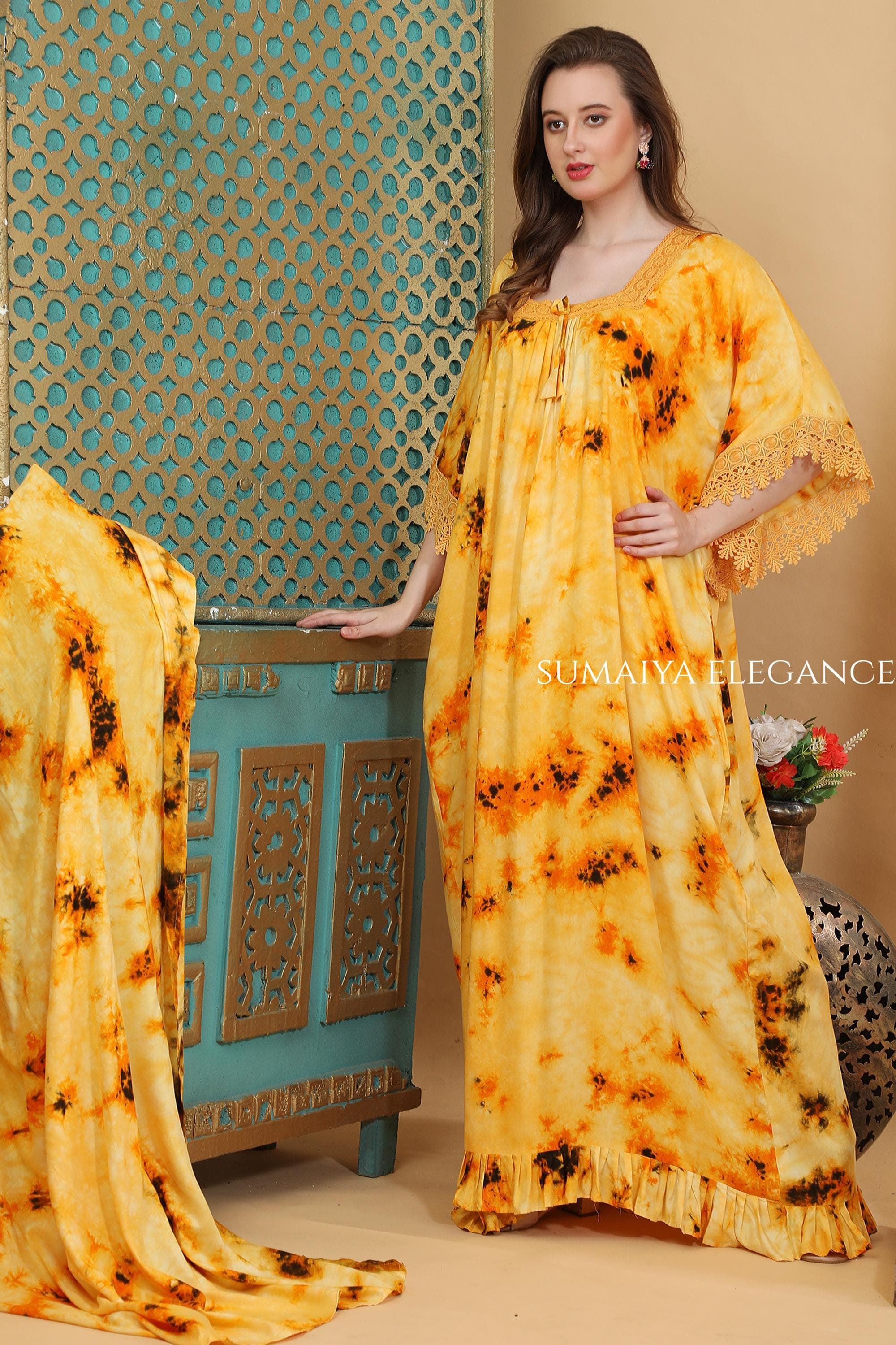 Handcrafted Kaftan Dress Lounge Wear Embroidered Neckline Maxi Resort Wear Caftan Relaxed Fit Summer Dress