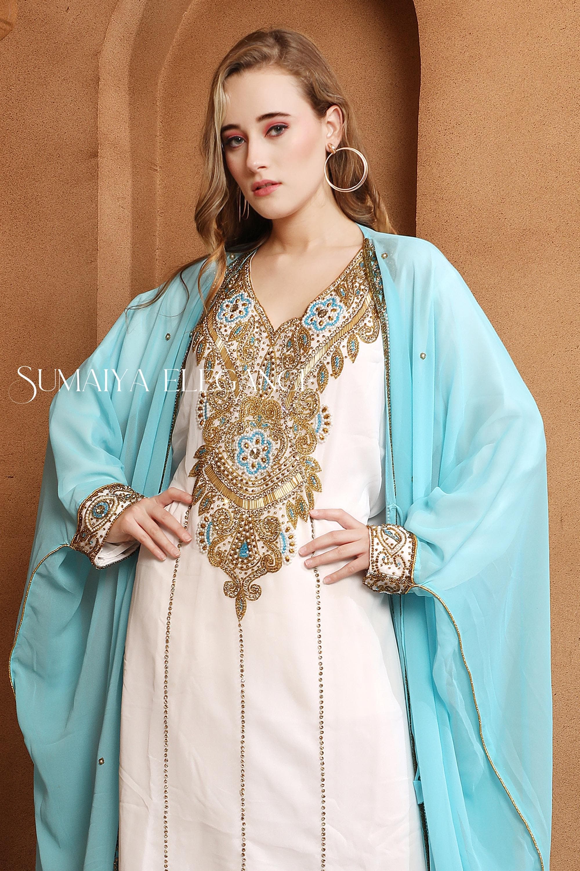 Umarah Inner Jacket Caftan, Dubai Moroccan Kaftan Hand Beaded Party Wear Wedding Arabic Abaya Stylish Long Gown Very Fancy Dress for Women - image 4