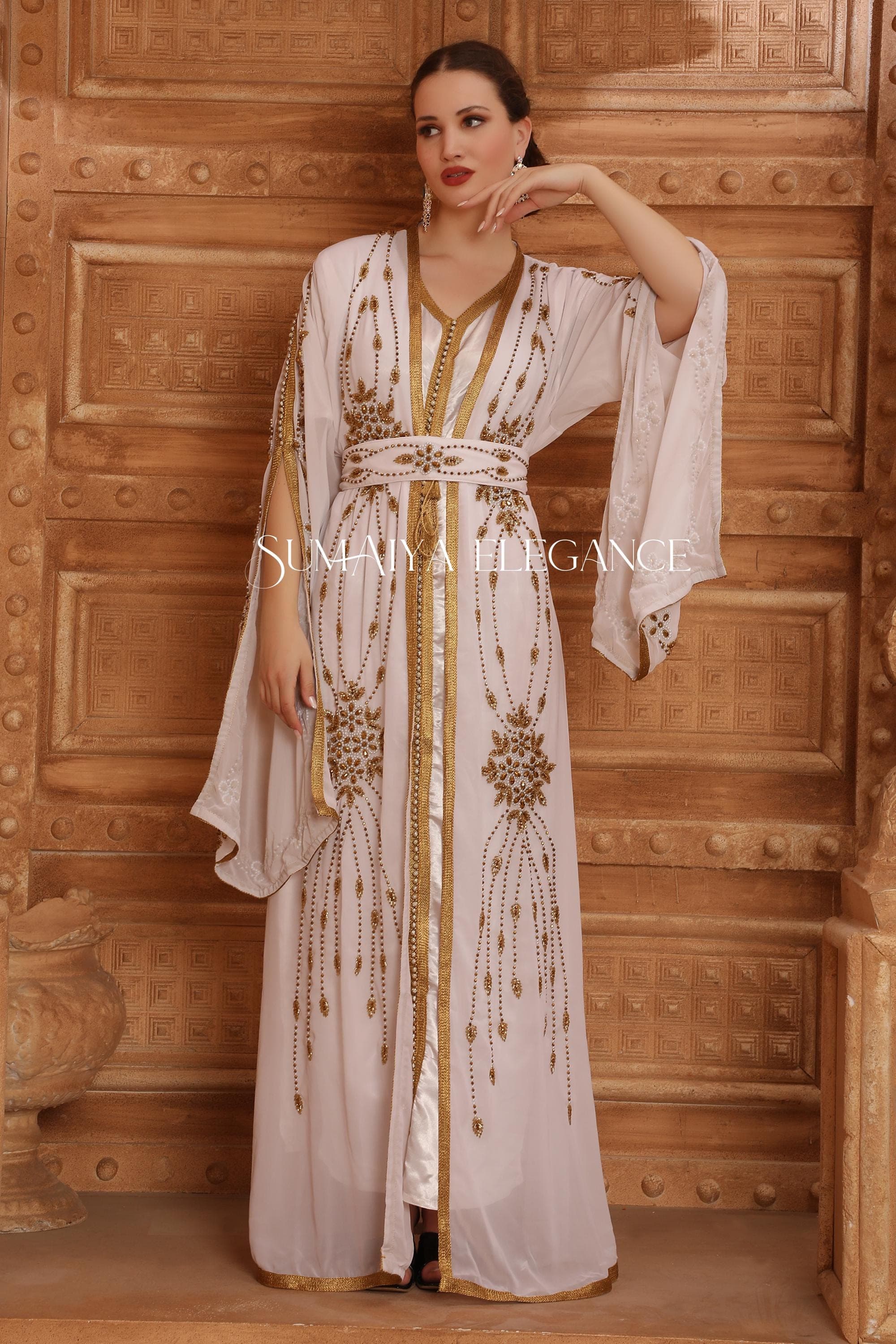 Royal Moroccan Dubai Kaftan Arabic Abaya Maxi Hand Beaded Caftan Farasha Floor Length Party Wear Wedding Gown Beach Stylish Jalabiya Dress