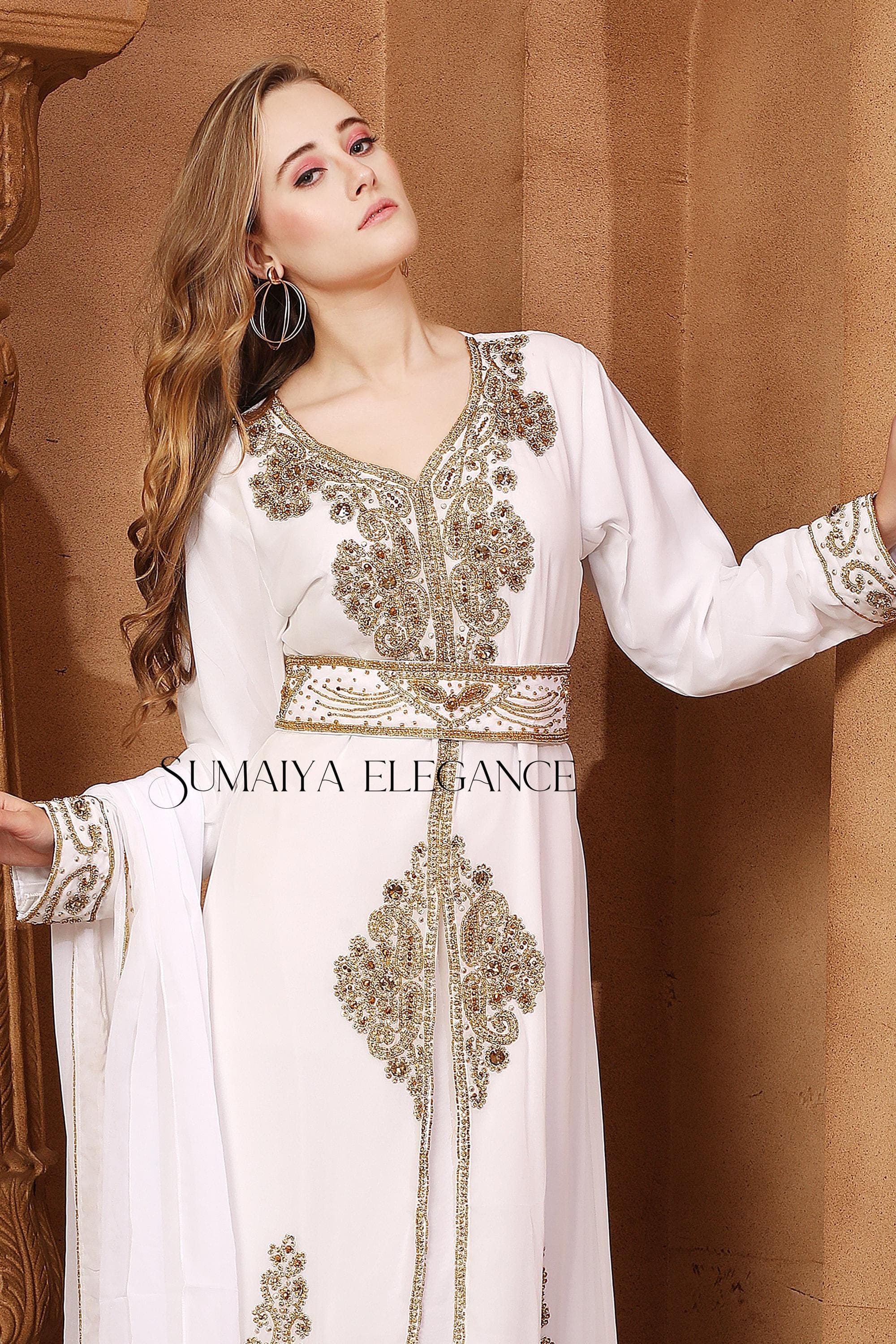 Embellished Georgette Moroccan Kaftan with Headscarf - image 3