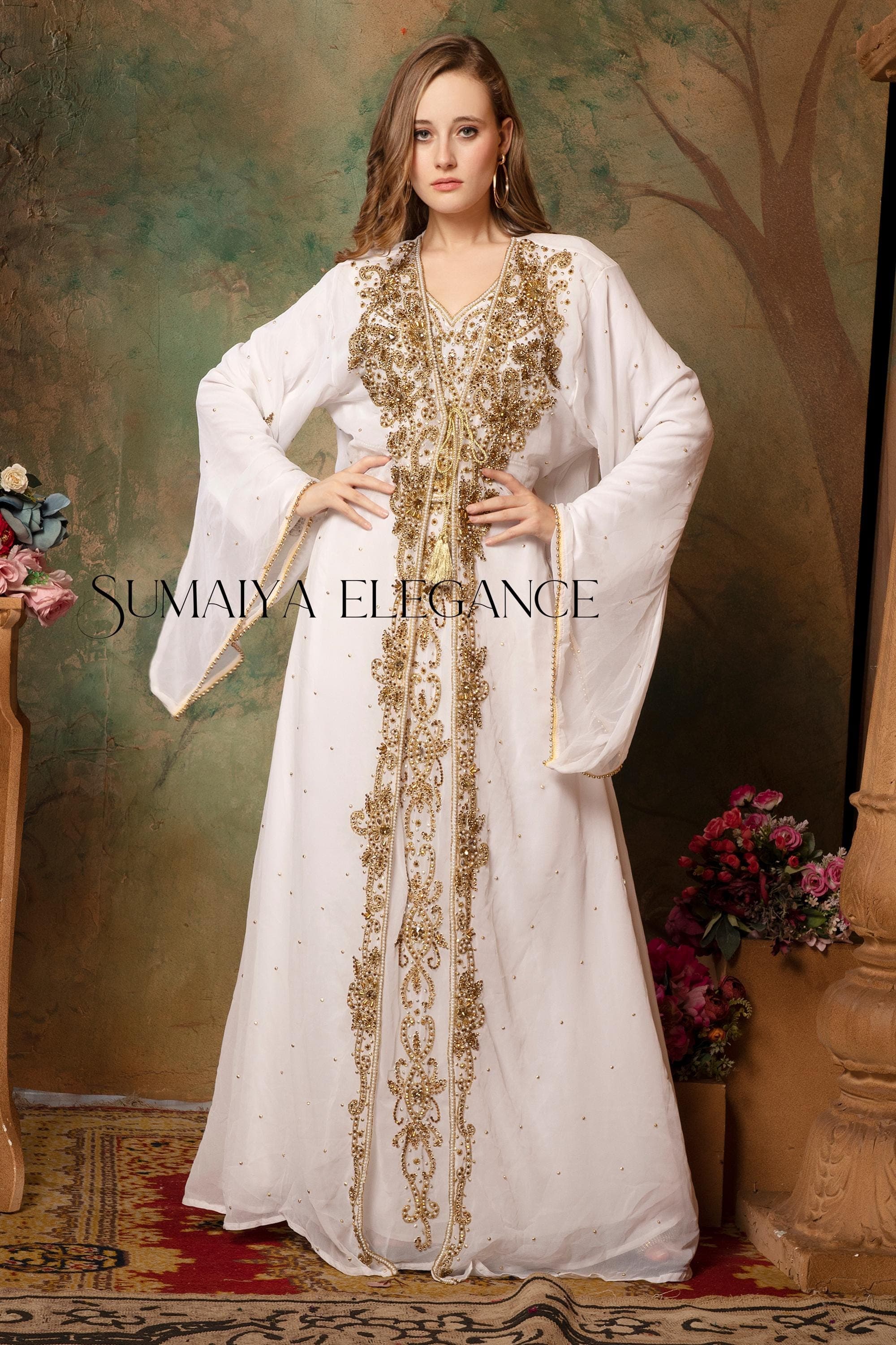 Khadija Takchita Moroccan Caftan Arabic Abaya Dress Dubai Kaftan Hand Beaded Party Wear Wedding Formal Stylish Dress Comes with Scarf Free - image 4