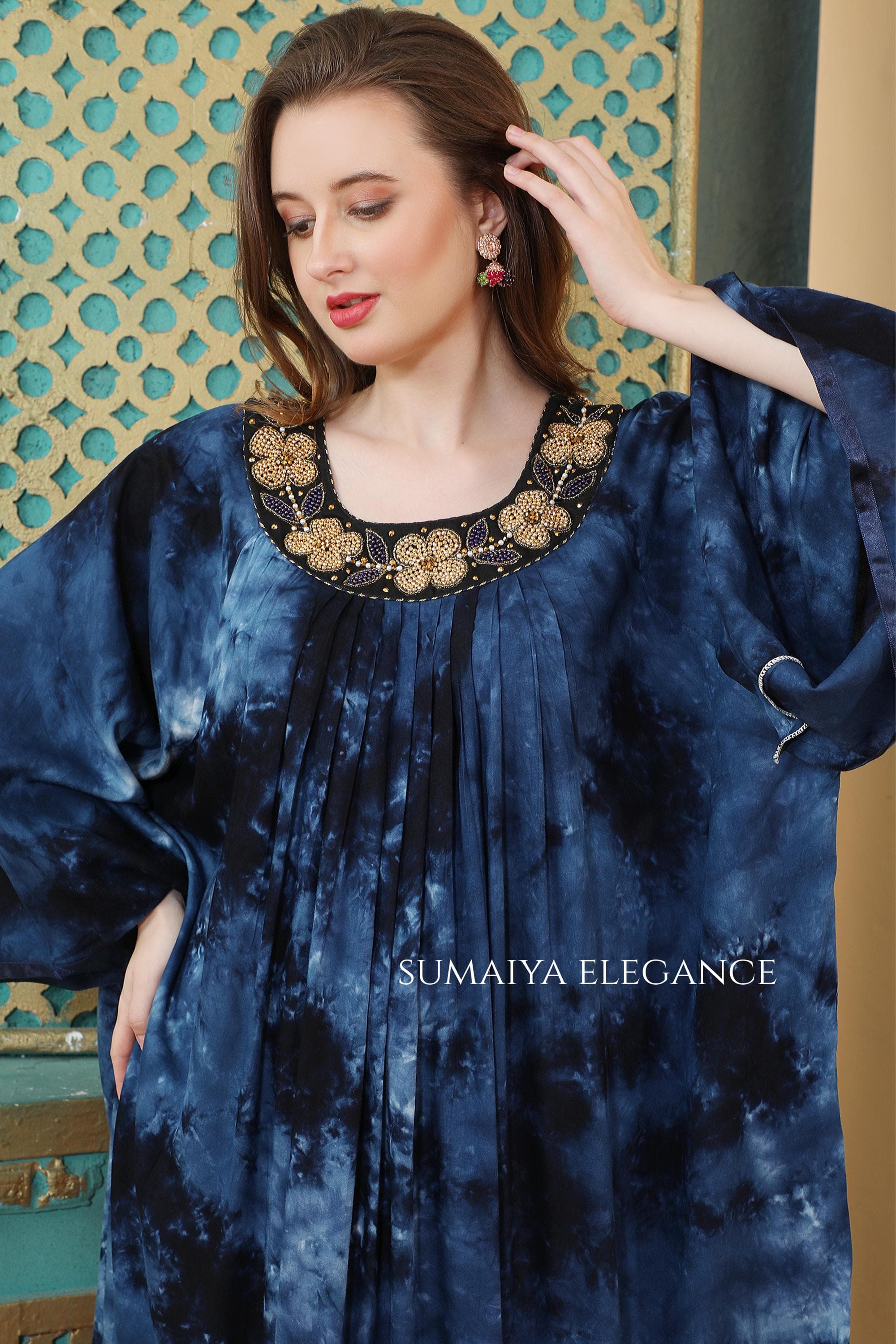 Kaftan Maxi Abaya Dress with Embroidered Neckline, Plus Size Loose Fit Gown, Modest Evening Party Dress - image 5