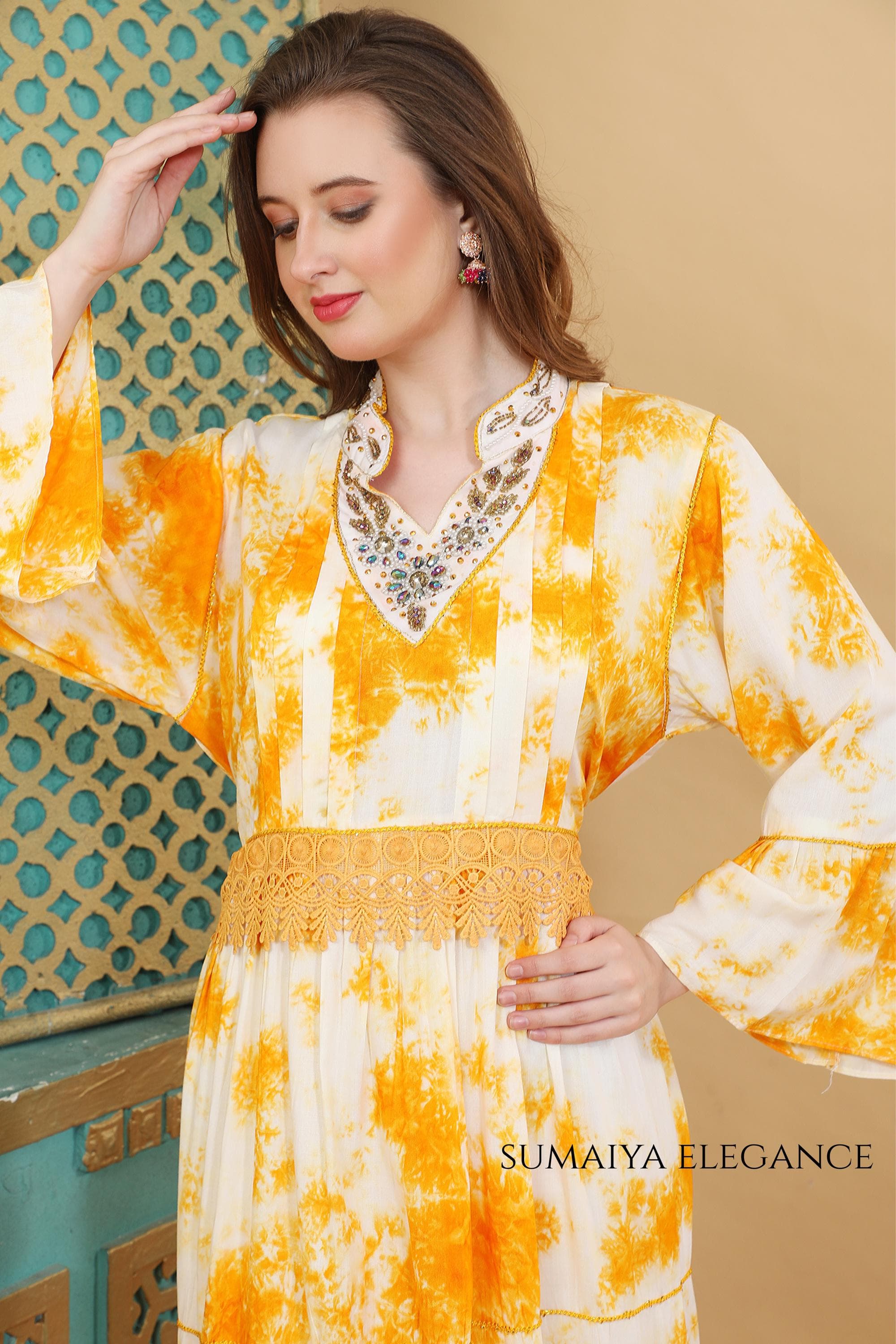 Modest Maxi Dress For Women, Cotton Kaftan Abaya Plus Size Loose Fit Dress Embroidered Neck Evening Wear Resort Outfit - image 5