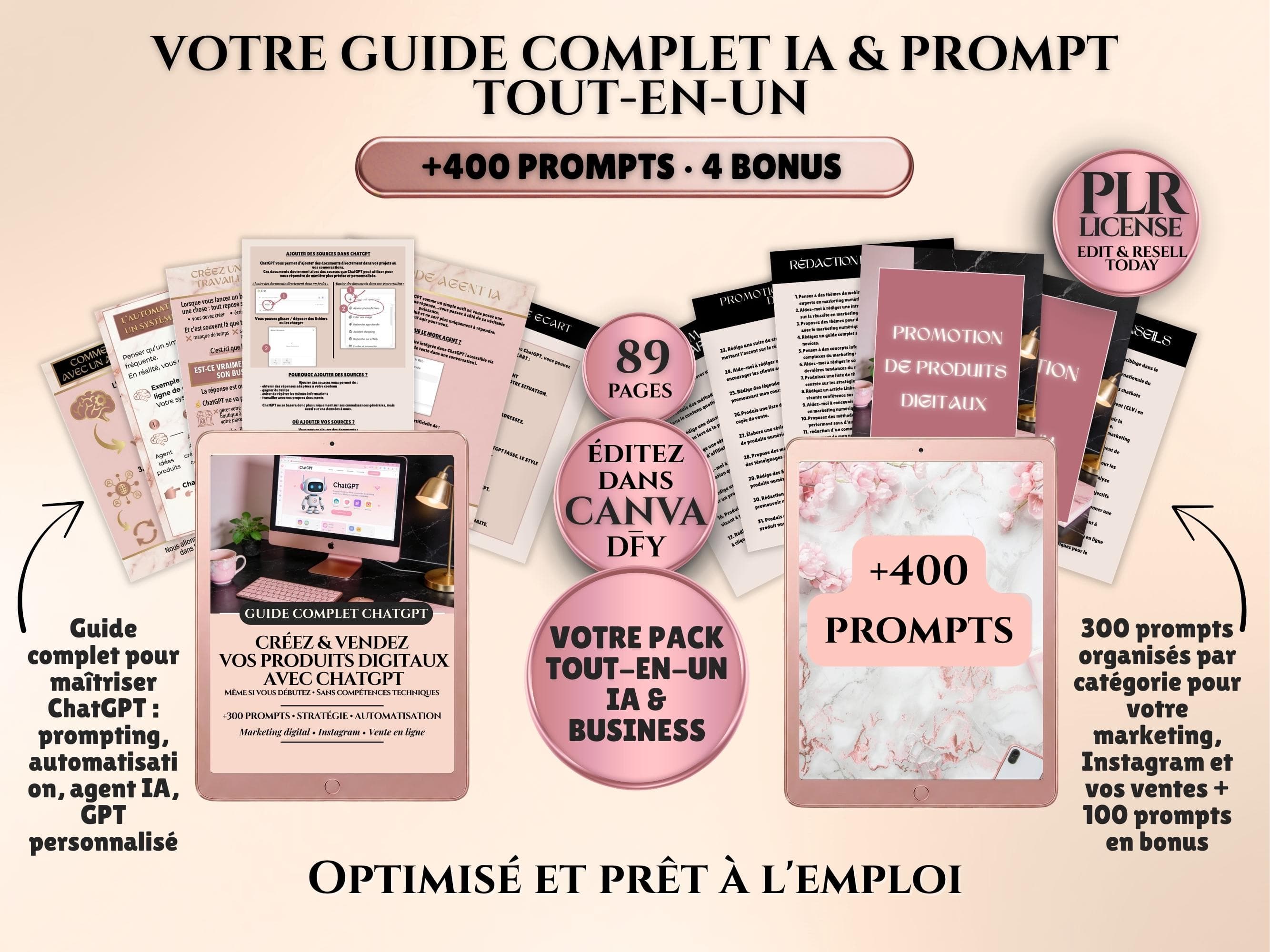Votre guide complet IA et prompt tout-en-un 400 prompts ChatGPT marketing digital licence PLR
