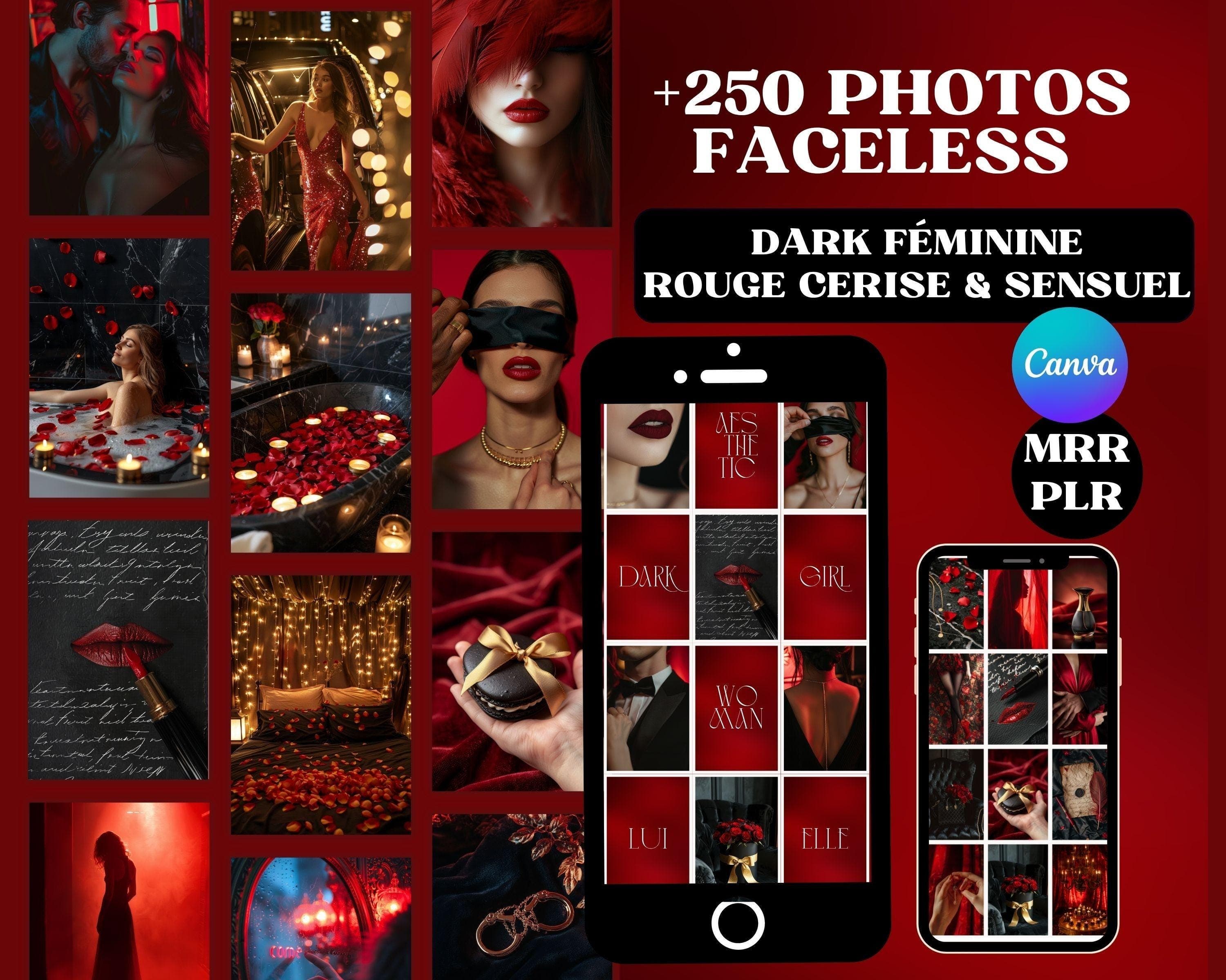 250 photos faceless rouge dark feminine luxueuse pour content creators