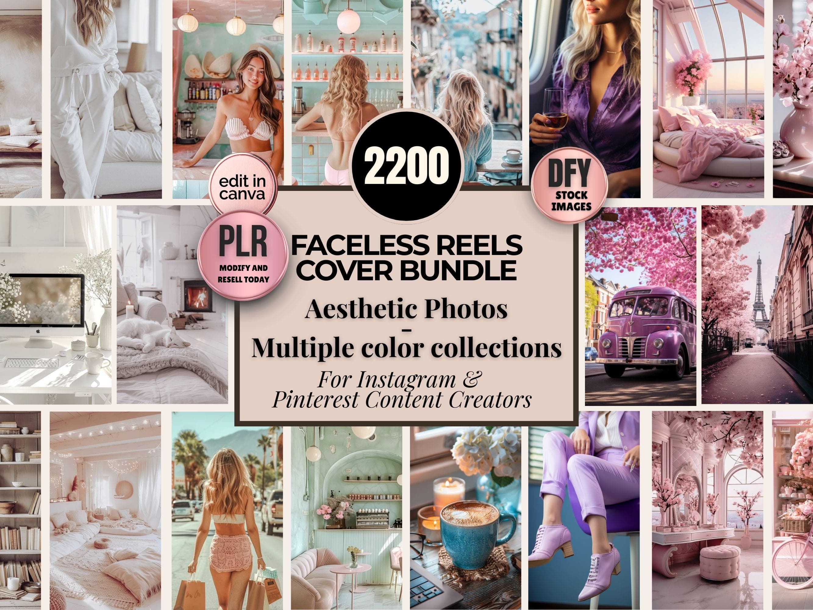 Faceless stock photos vault, 2200 aesthetic stock images bundle for faceless marketing with PLR, DFY ai images for reseller, image bank