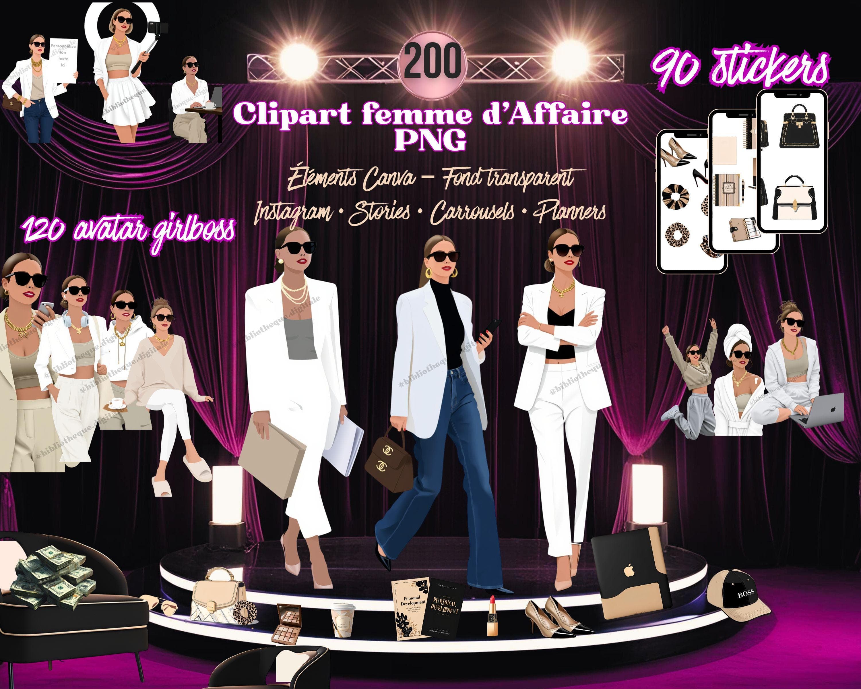 200 Clipart femme d’affaire PNG, Girl Boss lady Cliparts Girly & sporty pour creator. ideal for instagram, story, planner, ebook...transparent png
