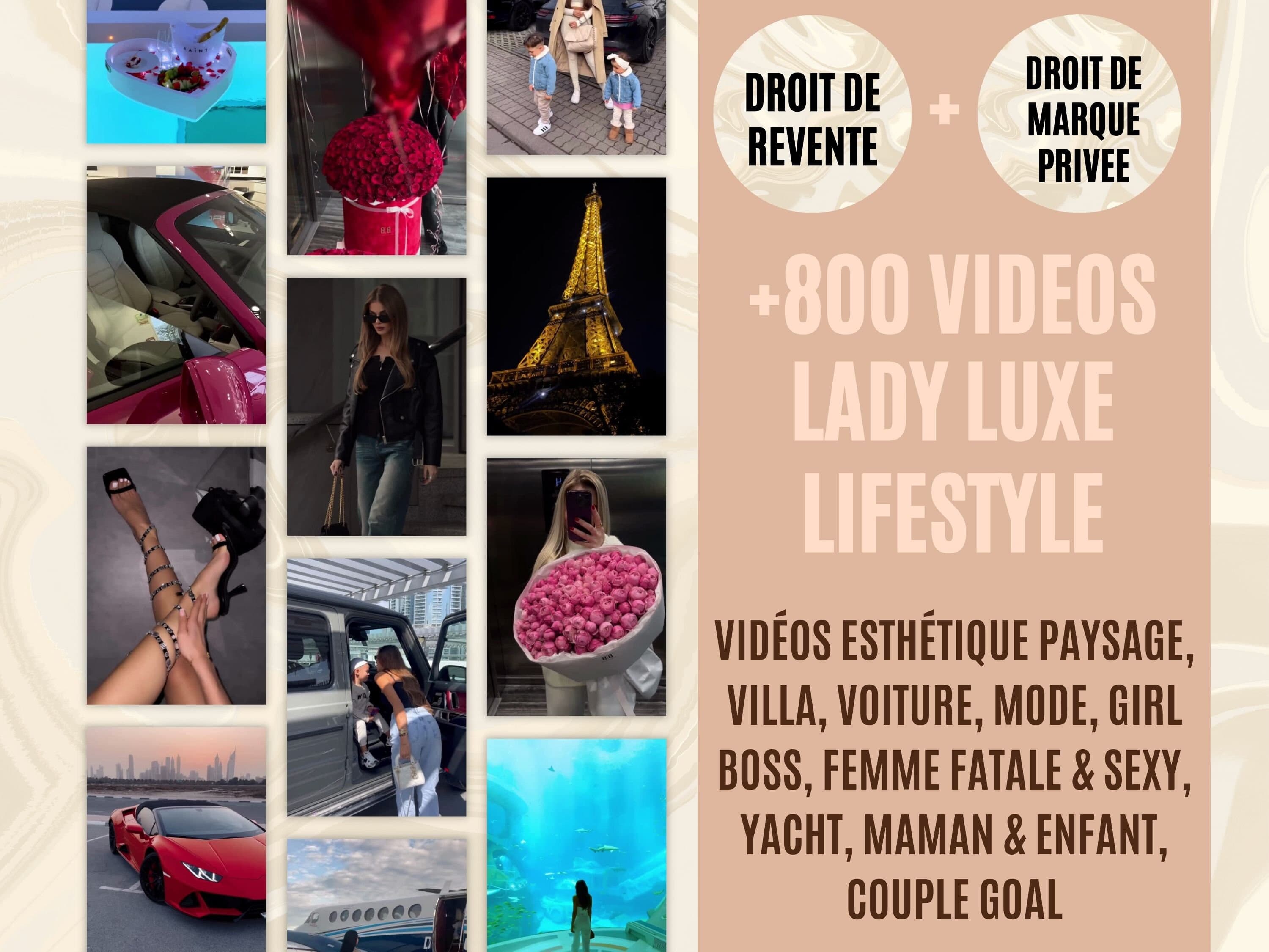 plus de 800 vidéos luxe femme lifestyle avec double licence de droit de revente et de marque privée...