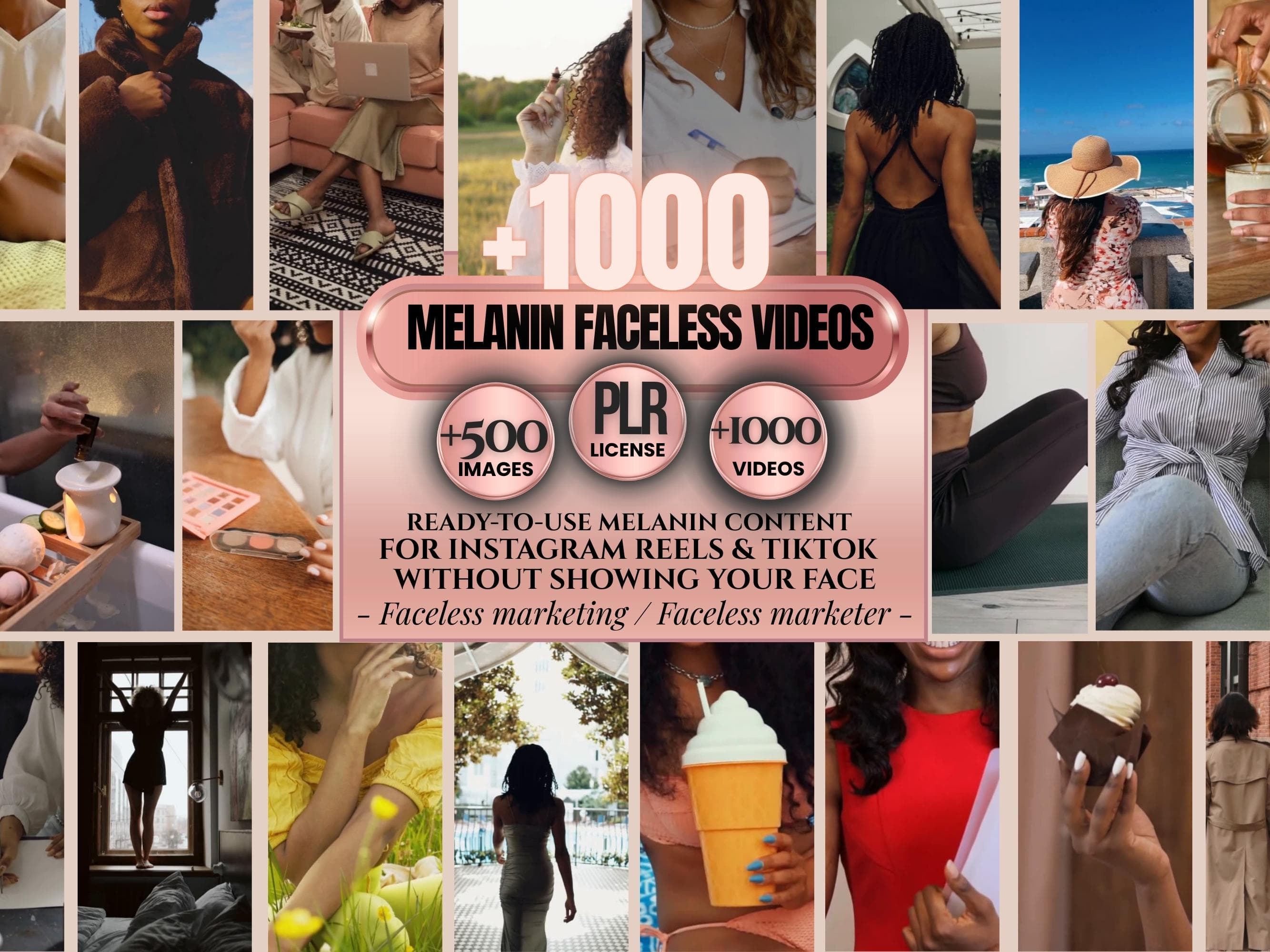 Melanin faceless reels bundle for Instagram,  melanin videos for faceless marketing with Master Resell Rights, mrr faceless marketing videos