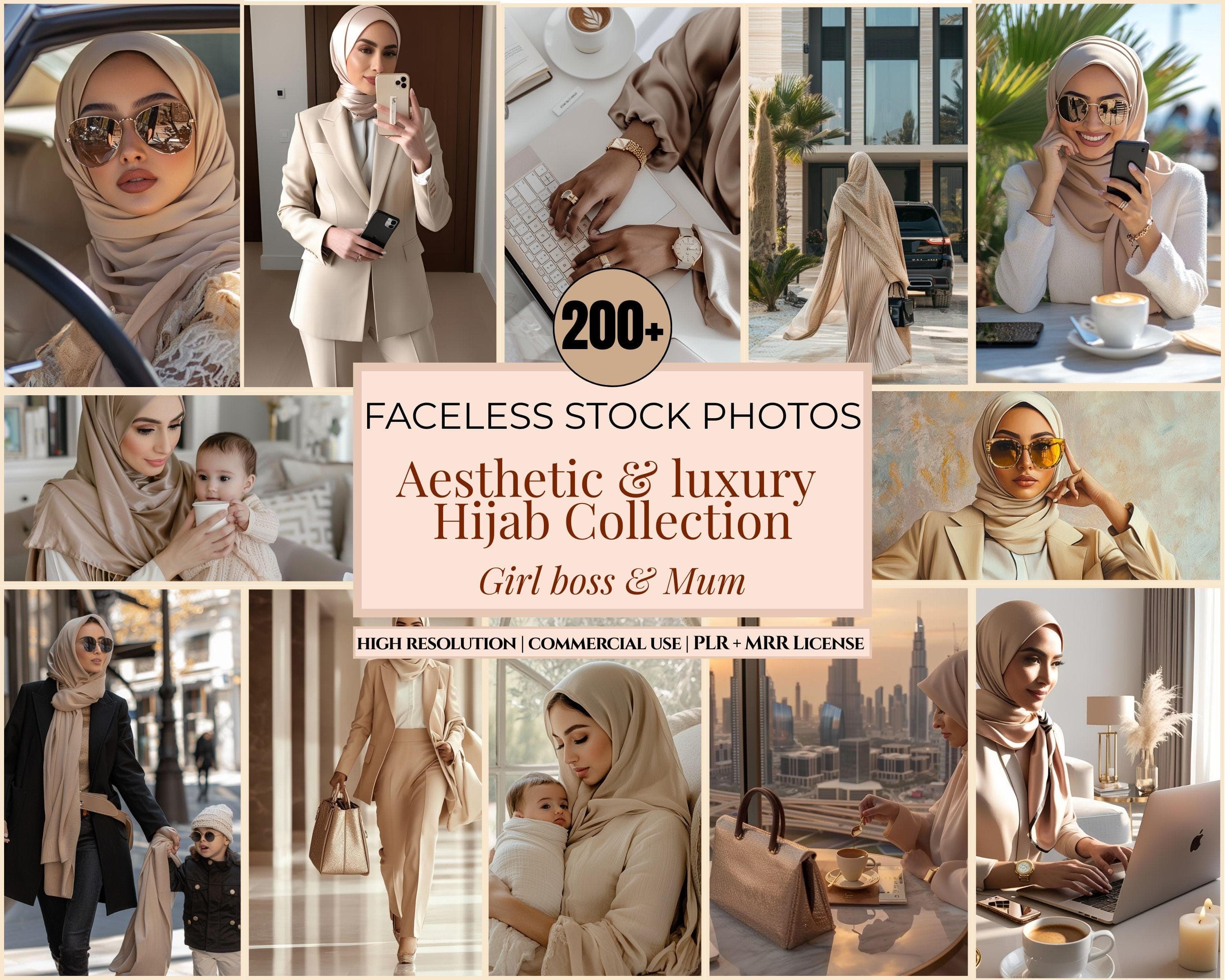 200+ muslimah faceless photos | Aesthetic hijab stock pack for Instagram & Pinterest | PLR MRR Licence for faceless marketer