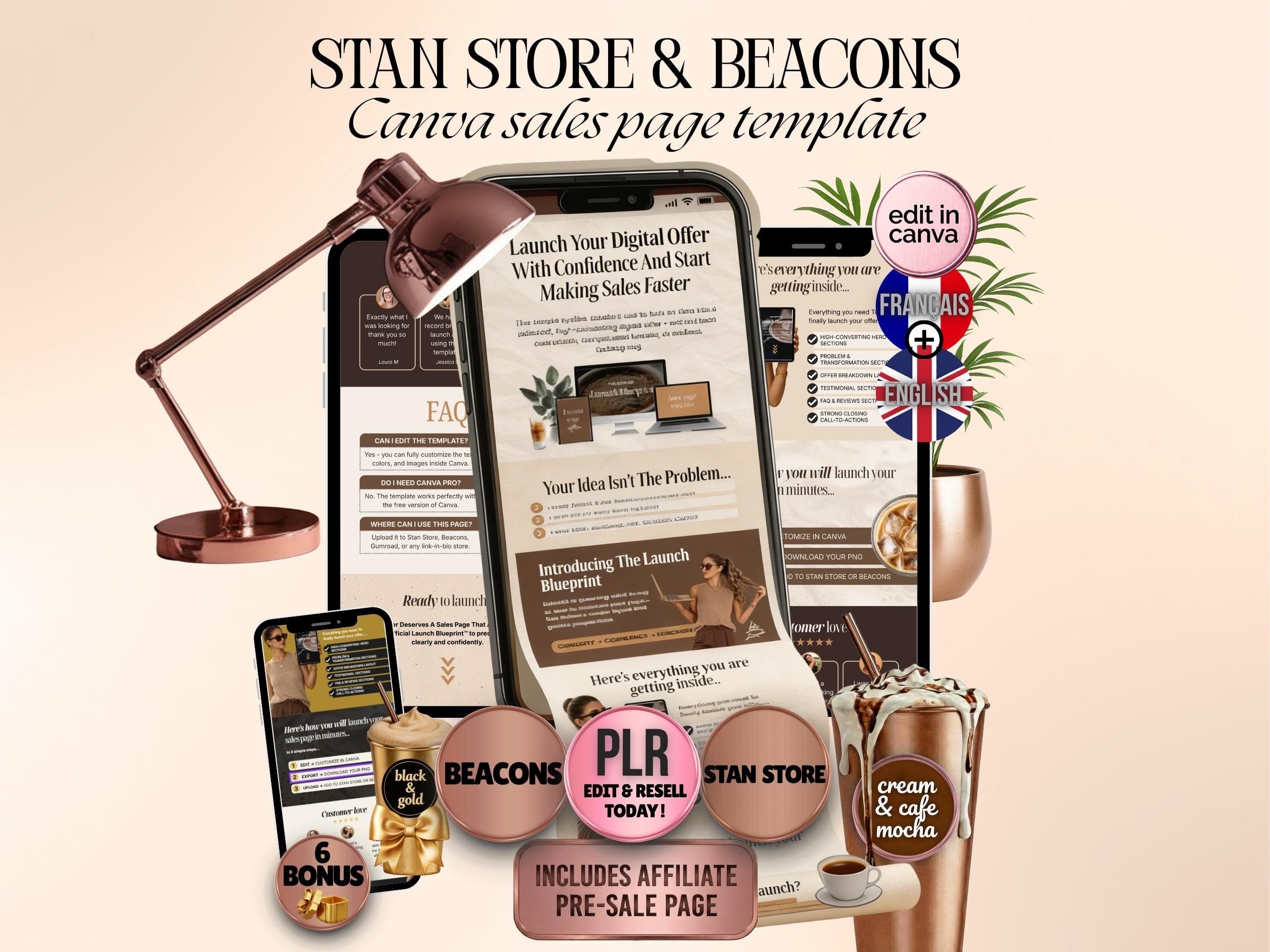 Canva Sales Page Template PLR for Stan Store & Beacons, Digital Product Sales Funnel, Link in Bio Page Template for Coaches and Courses