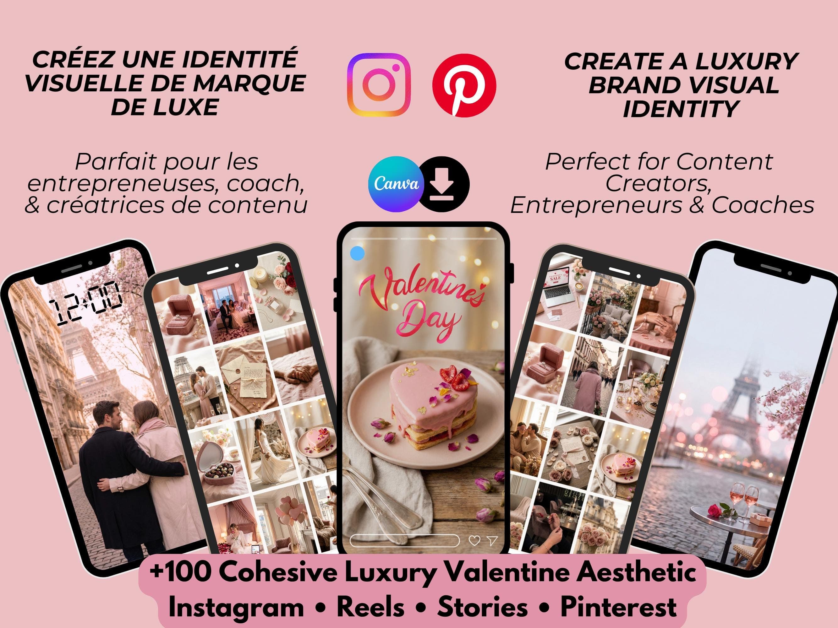 Valentine Instagram aesthetic photos used to create a luxury brand visual identity on Instagram and Pinterest