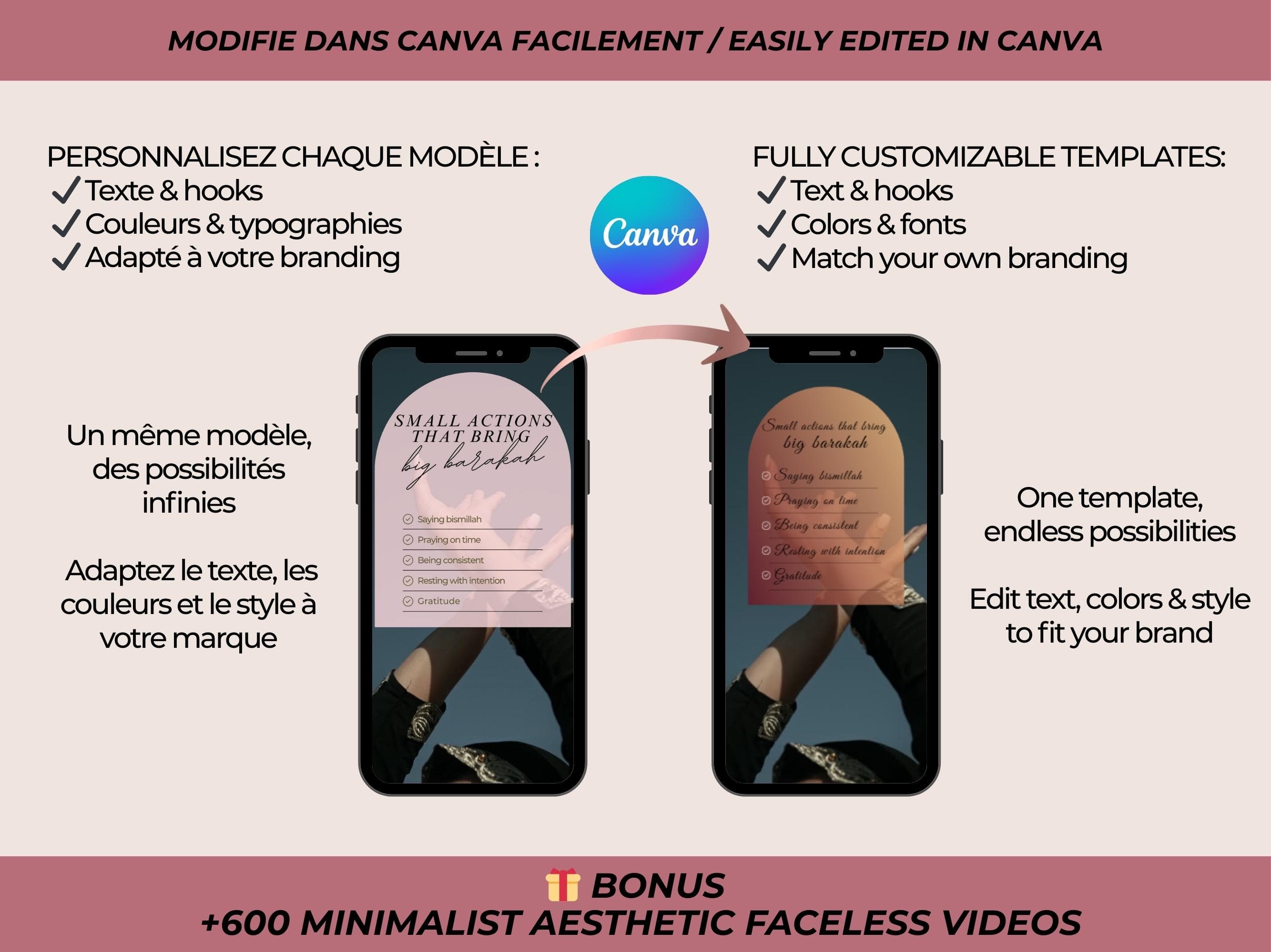 Editable Muslim reels templates in Canva with customizable text colors and branding