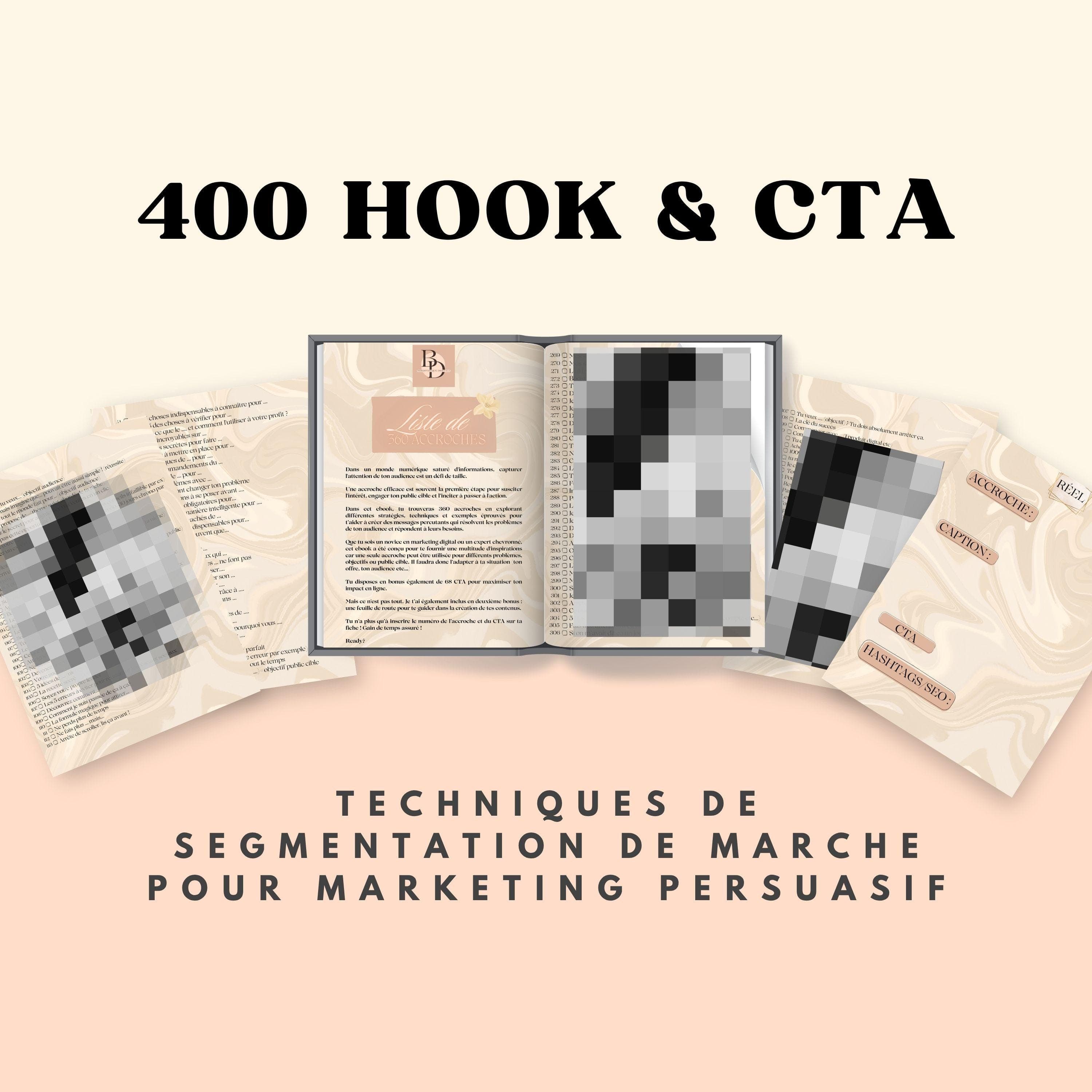 aperçu de l'intérieur de l'ebook des hook instagram en français et des call to action pour réseaux sociaux afin d'attirer l'attention et booster son engagement.