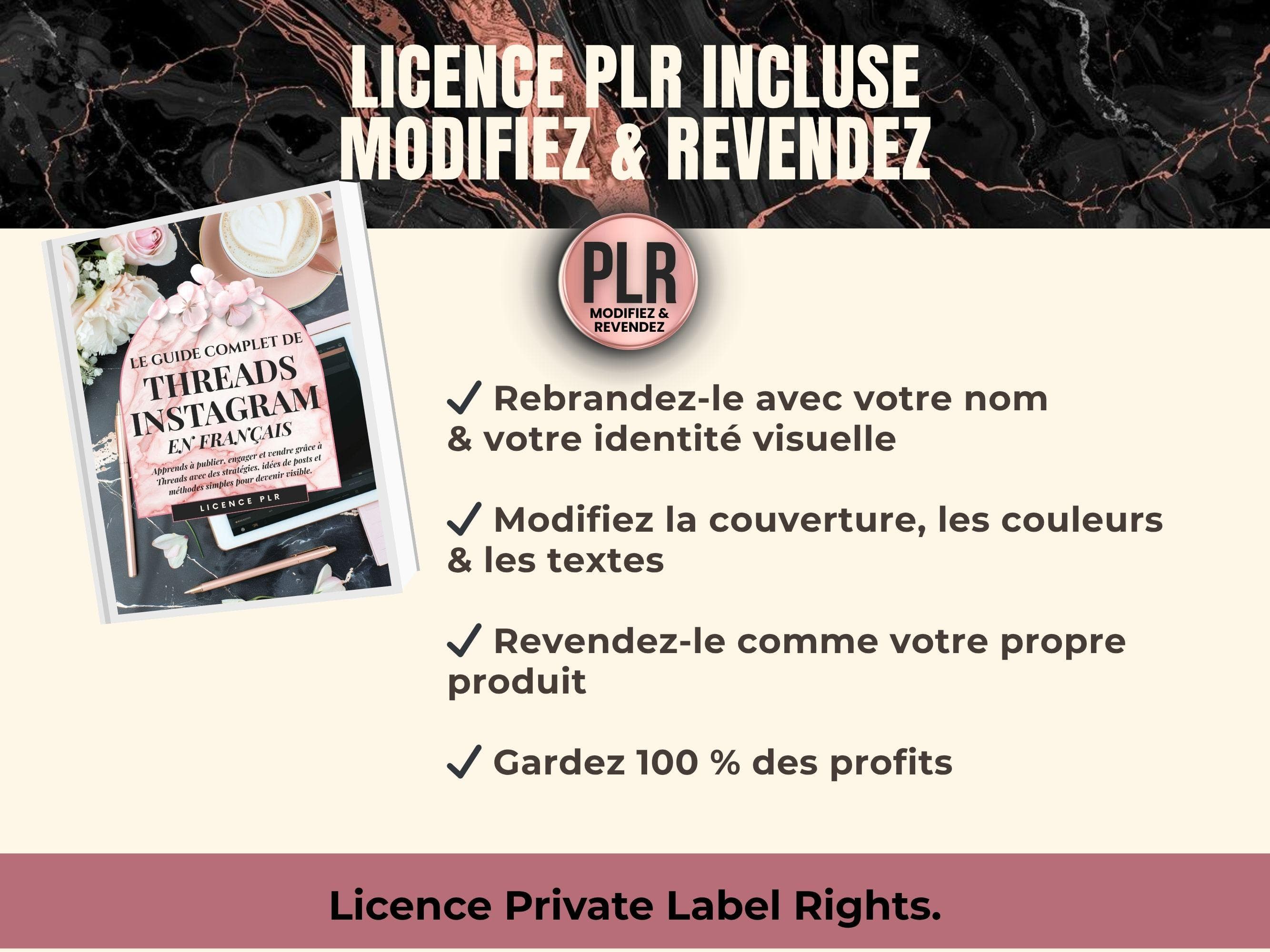 Licence PLR du guide Threads Instagram – rebranding, personnalisation et revente avec 100 % de profit.