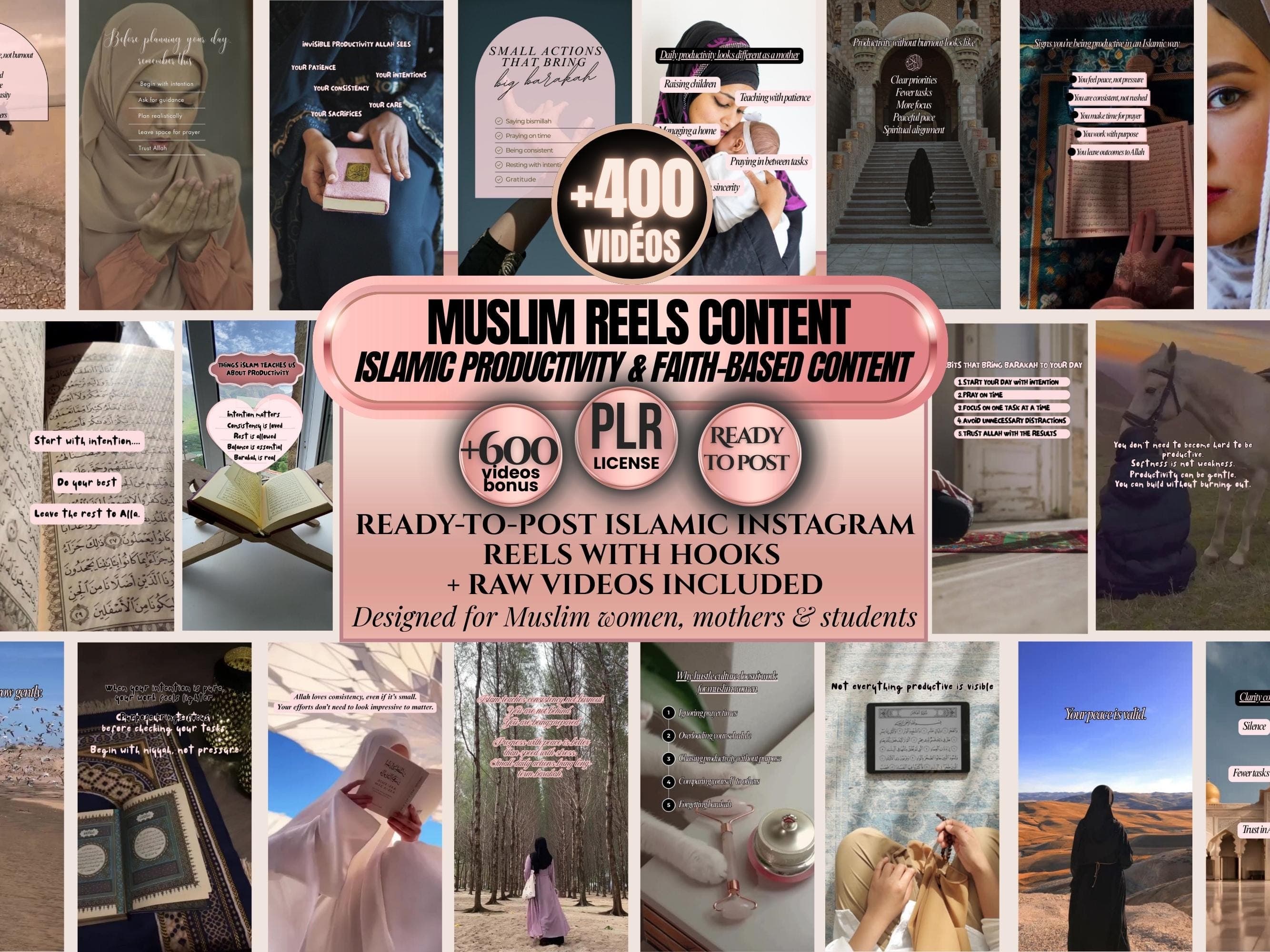400+ islam reels plr for Instagram/tiktok, muslim videos: Hijab women, Prayer, Quran, Motherhood & 600+ minimalist aesthetic faceless videos