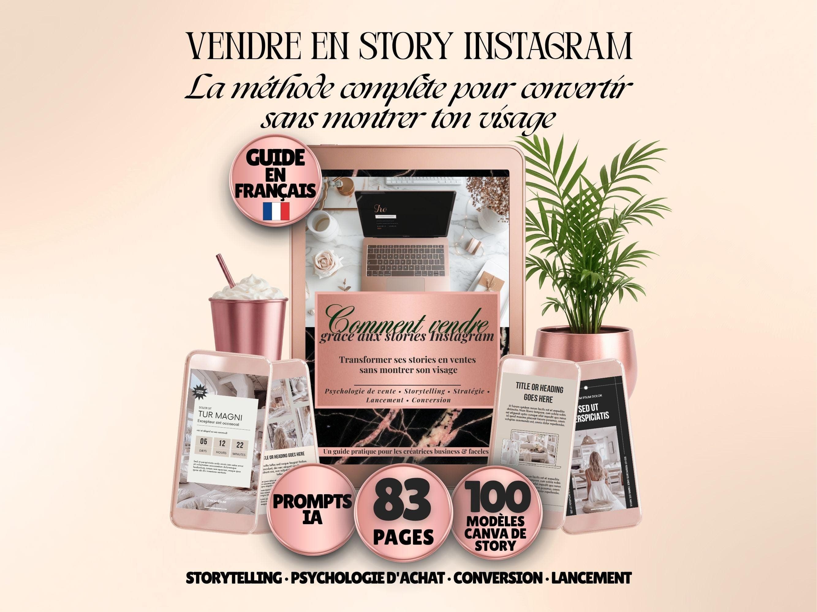 Instagram Story Selling Guide French | Faceless Marketing Ebook, Sell on Instagram Stories, Storytelling Strategy + 100 Story Template Canva