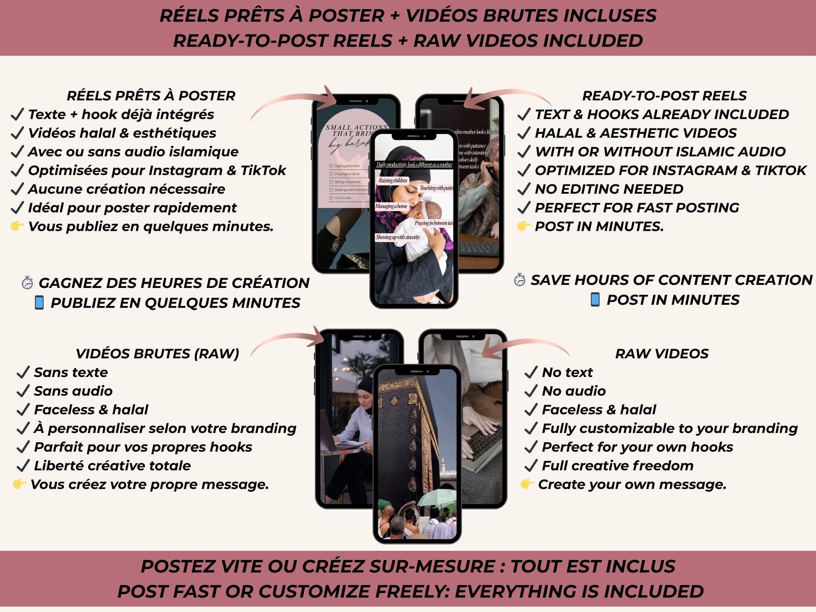 Ready to post Muslim reels with hooks and raw Islamic faceless videos included for custom content creation