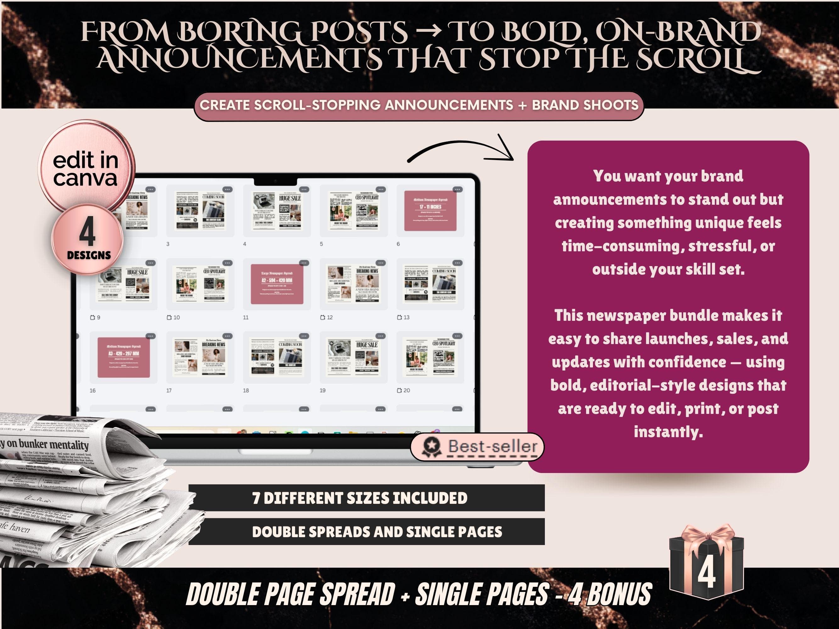 Optimized brand announcement newspaper template Canva designed for professional business and social media use