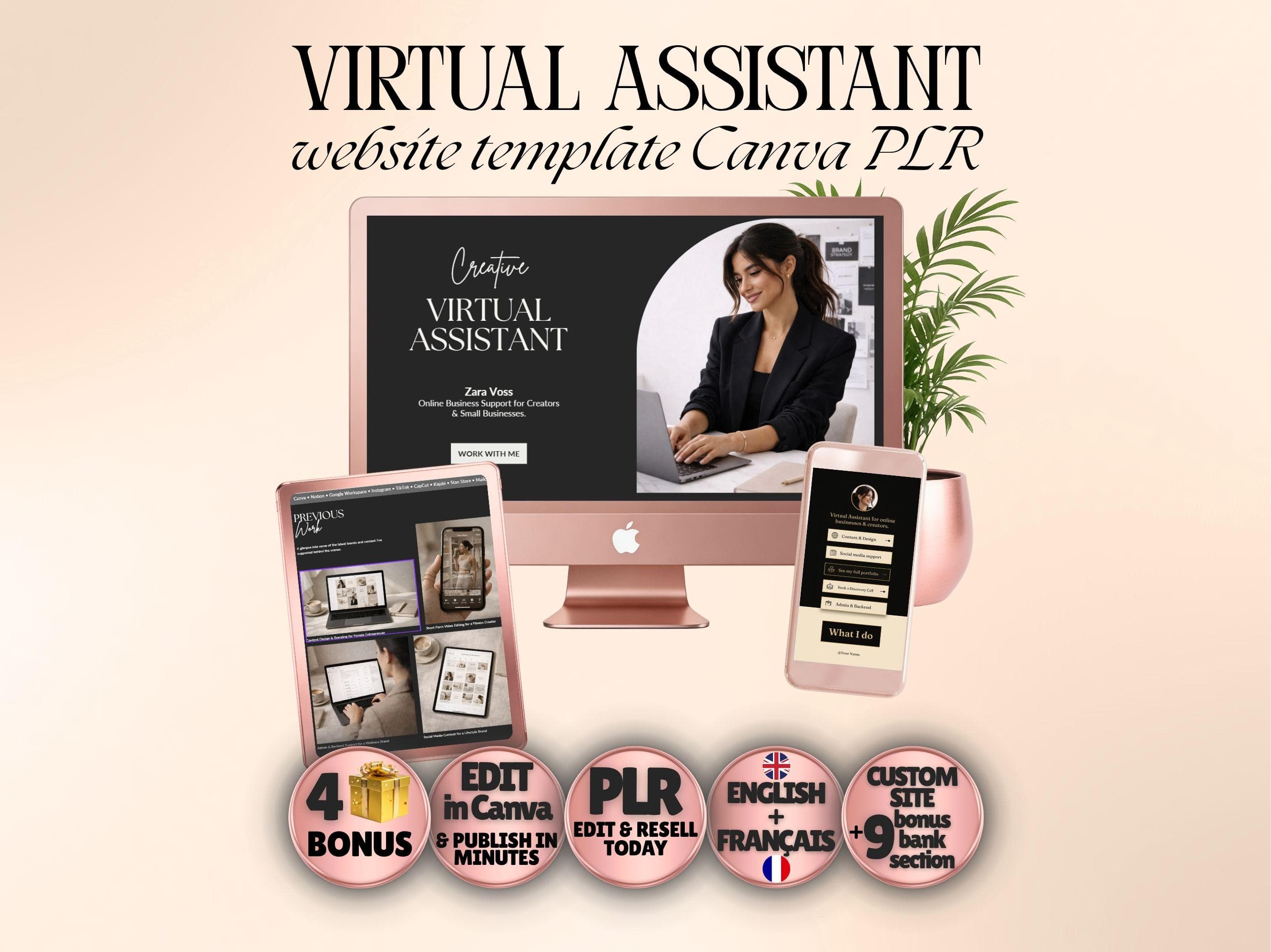 Virtual assistant website template Canva PLR, freelance website template, VA website template canva editable, service provider website