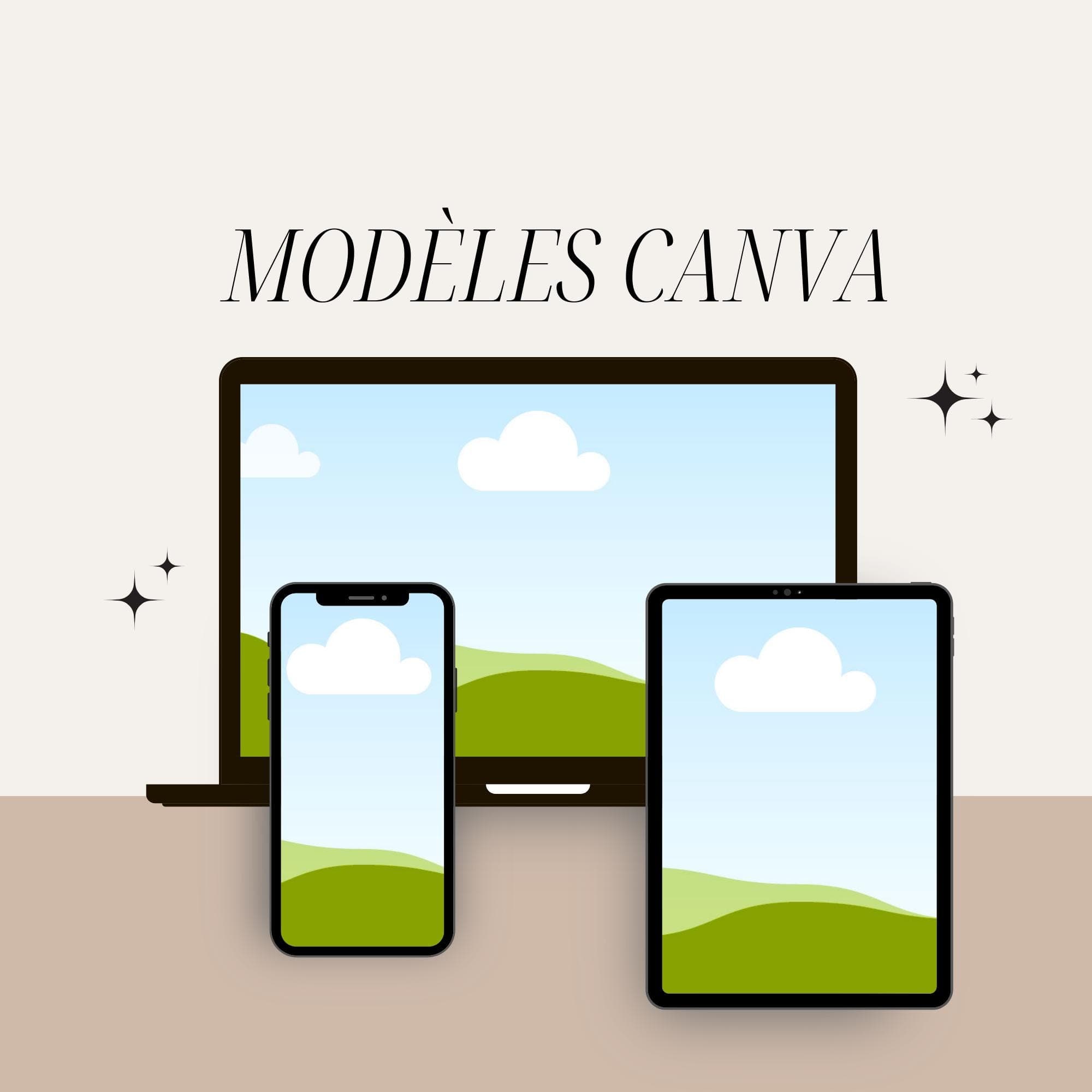 Maquette Canva multi-supports (ordinateur, tablette, téléphone) idéale pour présenter des produits digitaux en ligne ou sur Etsy.
