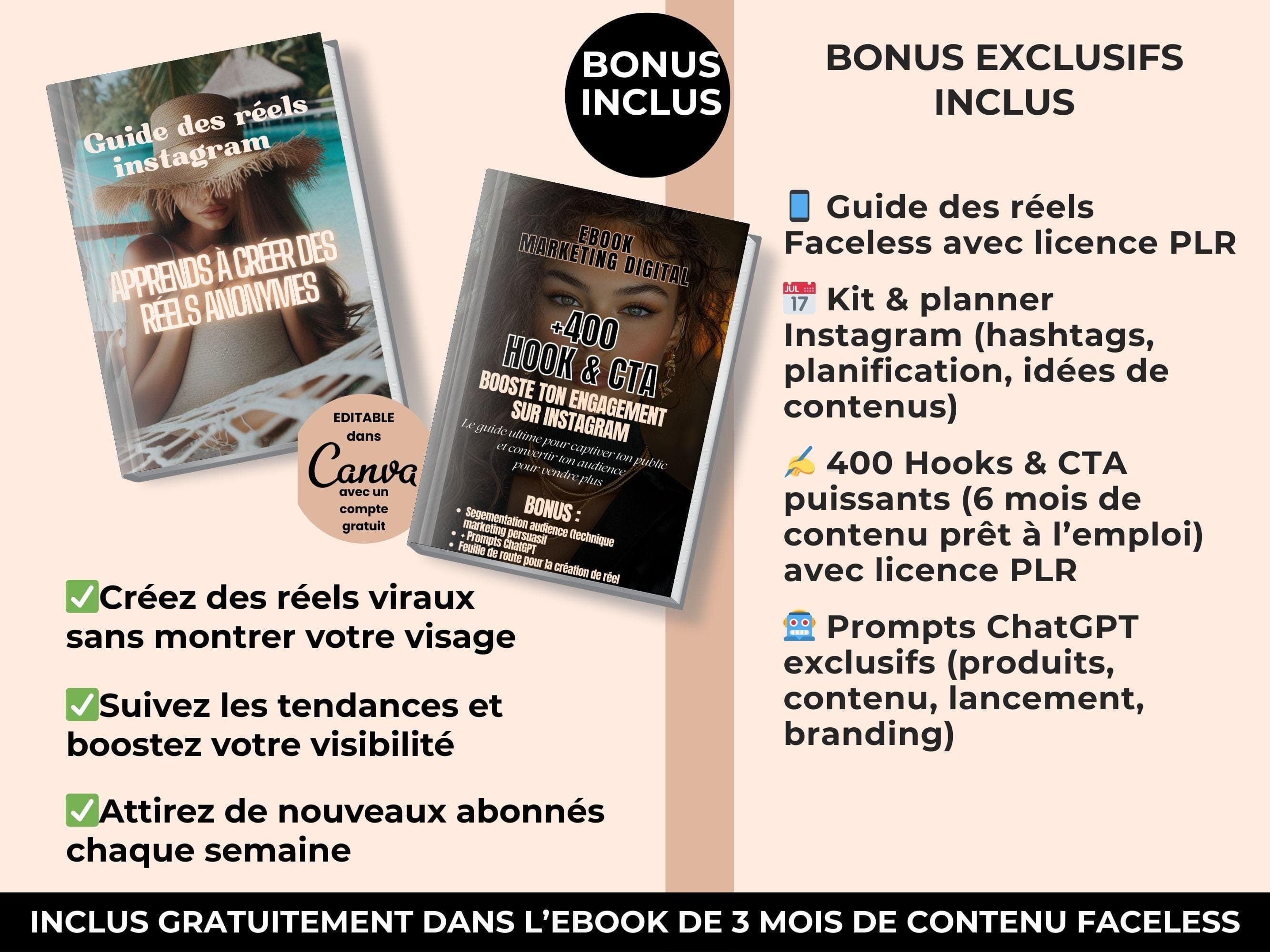Bonus inclus : guide des réels faceless et stratégies pour créer des vidéos virales et vendre sans montrer son visage.