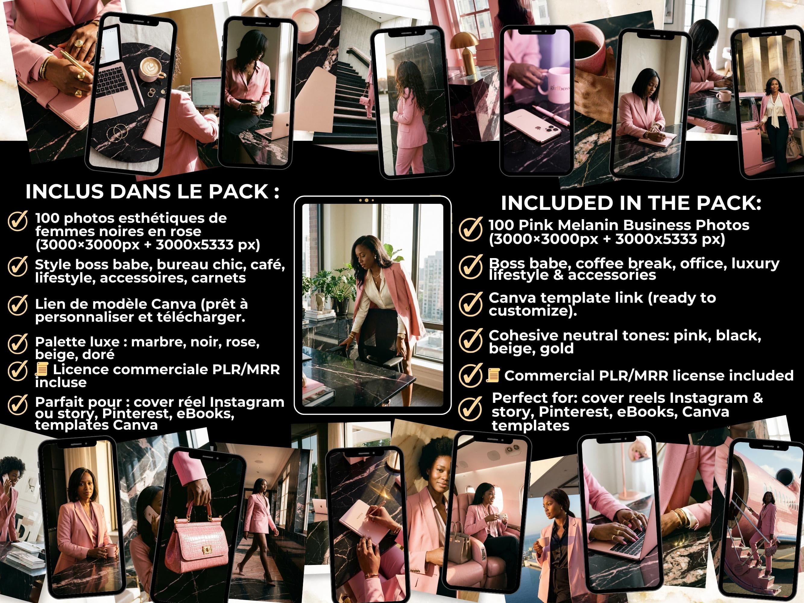 Faceless melanin entrepreneur branding images with luxury pink vibe