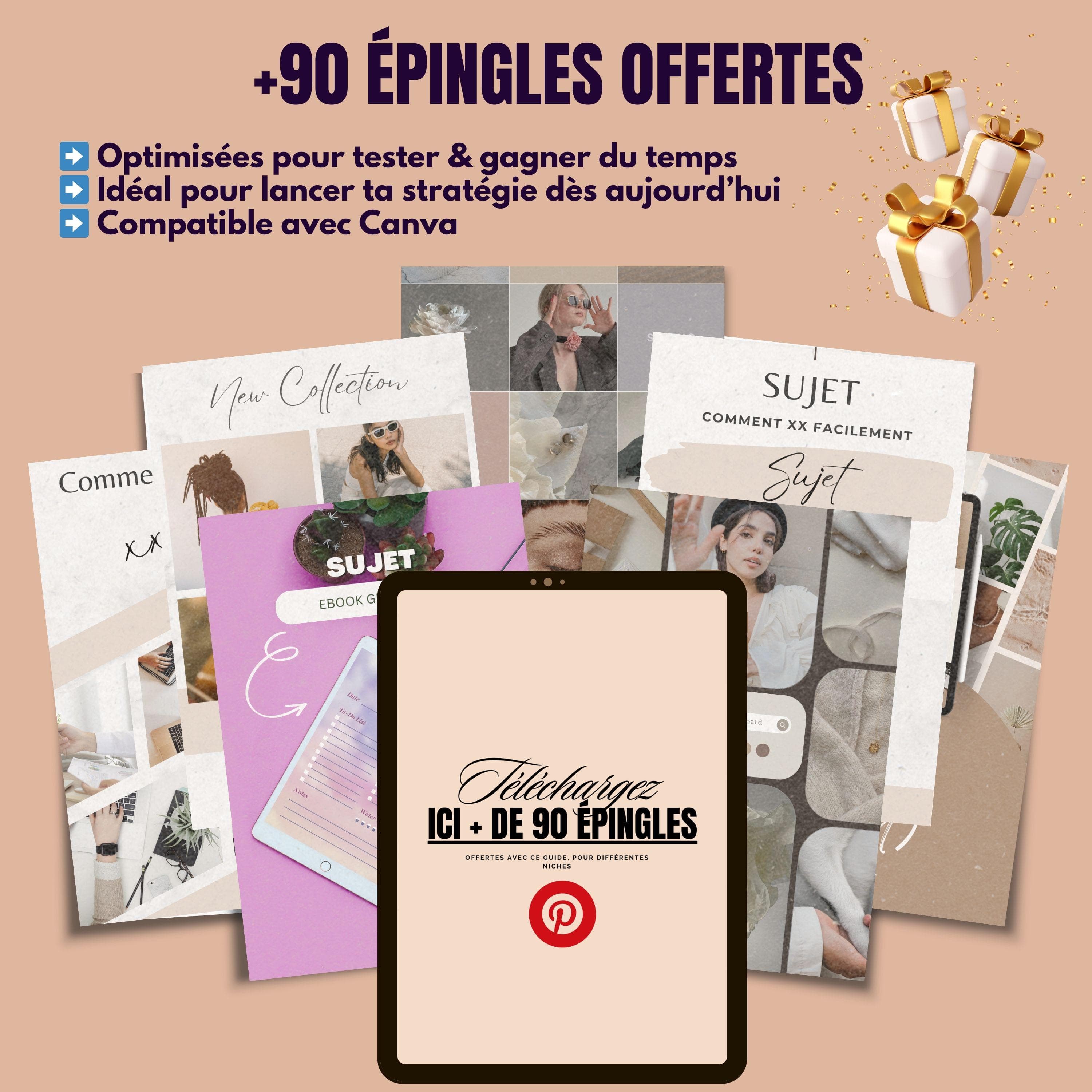 Ebook Pinterest PLR + 90 épingles prêtes à l’emploi pour lancer une stratégie Pinterest efficace et développer des revenus passifs en ligne.